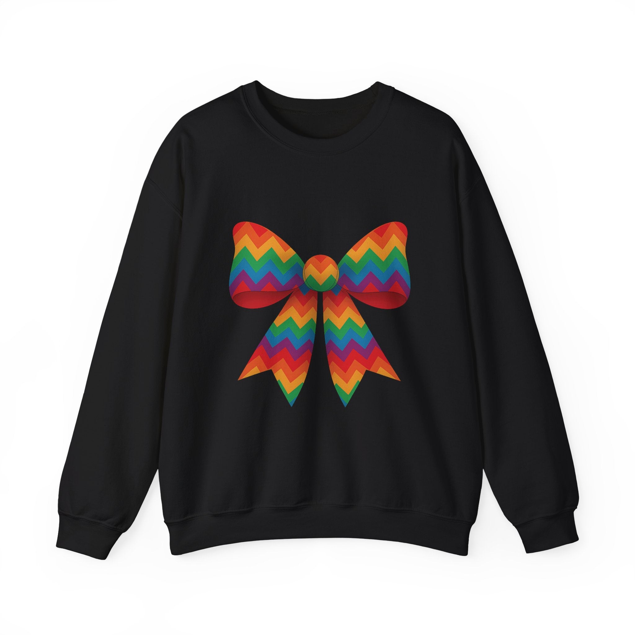 Rainbow Chevron Bow Sweatshirt for Girls, Cute Unisex Crewneck, Birthday Gift, Bow Sweatshirt,