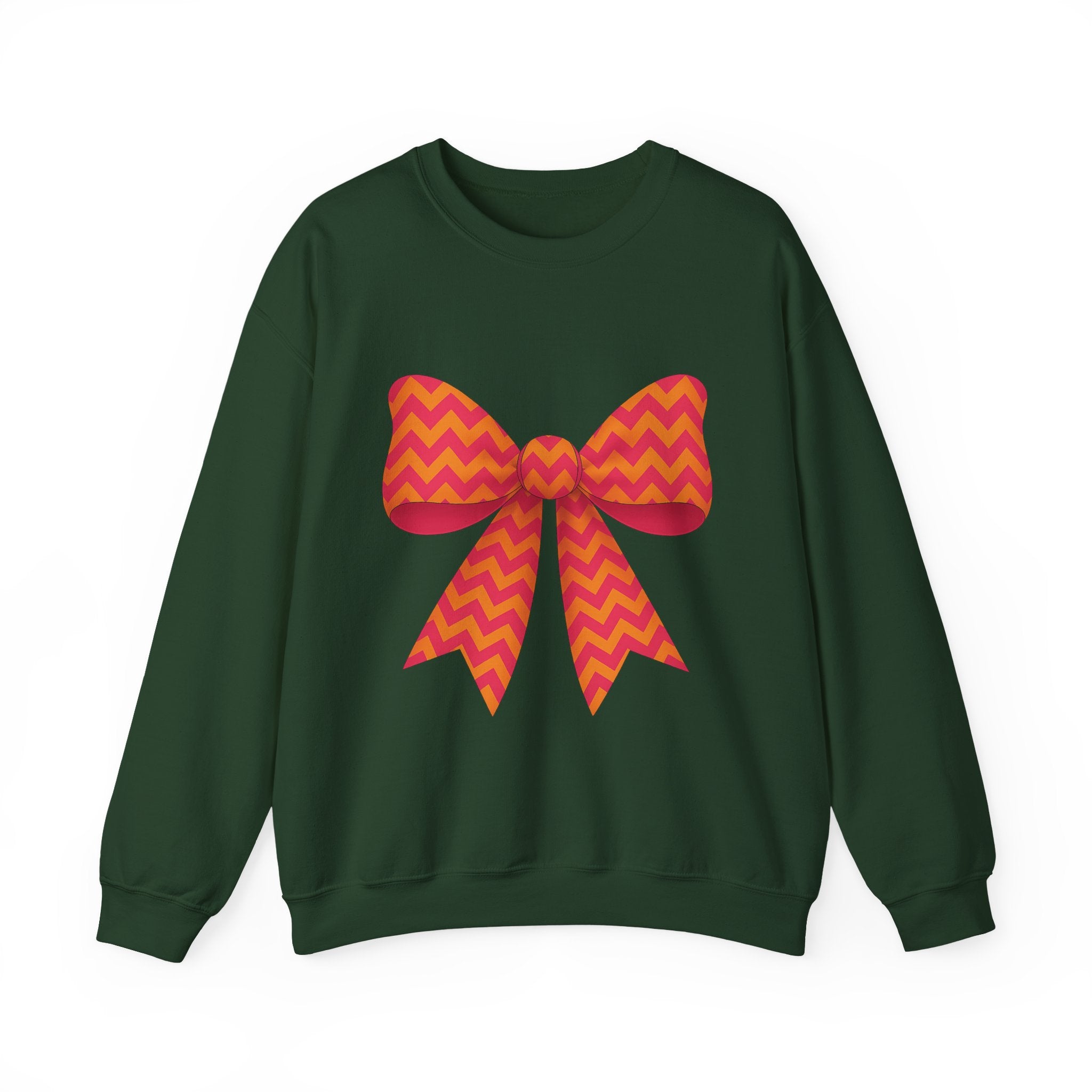Orange and Pink Chevron Bow Sweatshirt, Cute Unisex Crewneck, Birthday Gift, Bow Sweatshirt, Bow Sweater