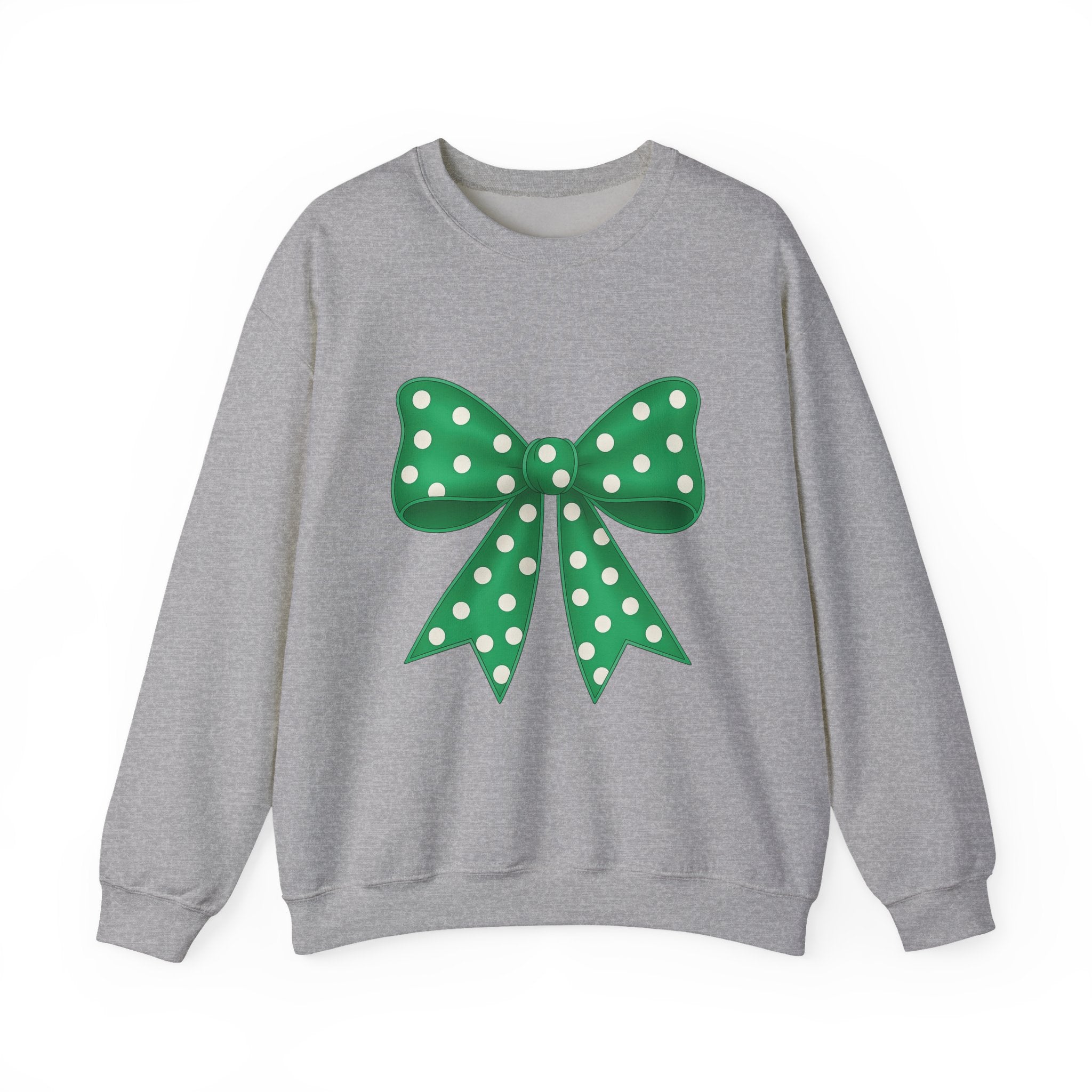 Green and White Polka Dot Bow Sweatshirt for Girls, Cute Unisex Crewneck, Birthday Gift, Bow Sweatshirt,
