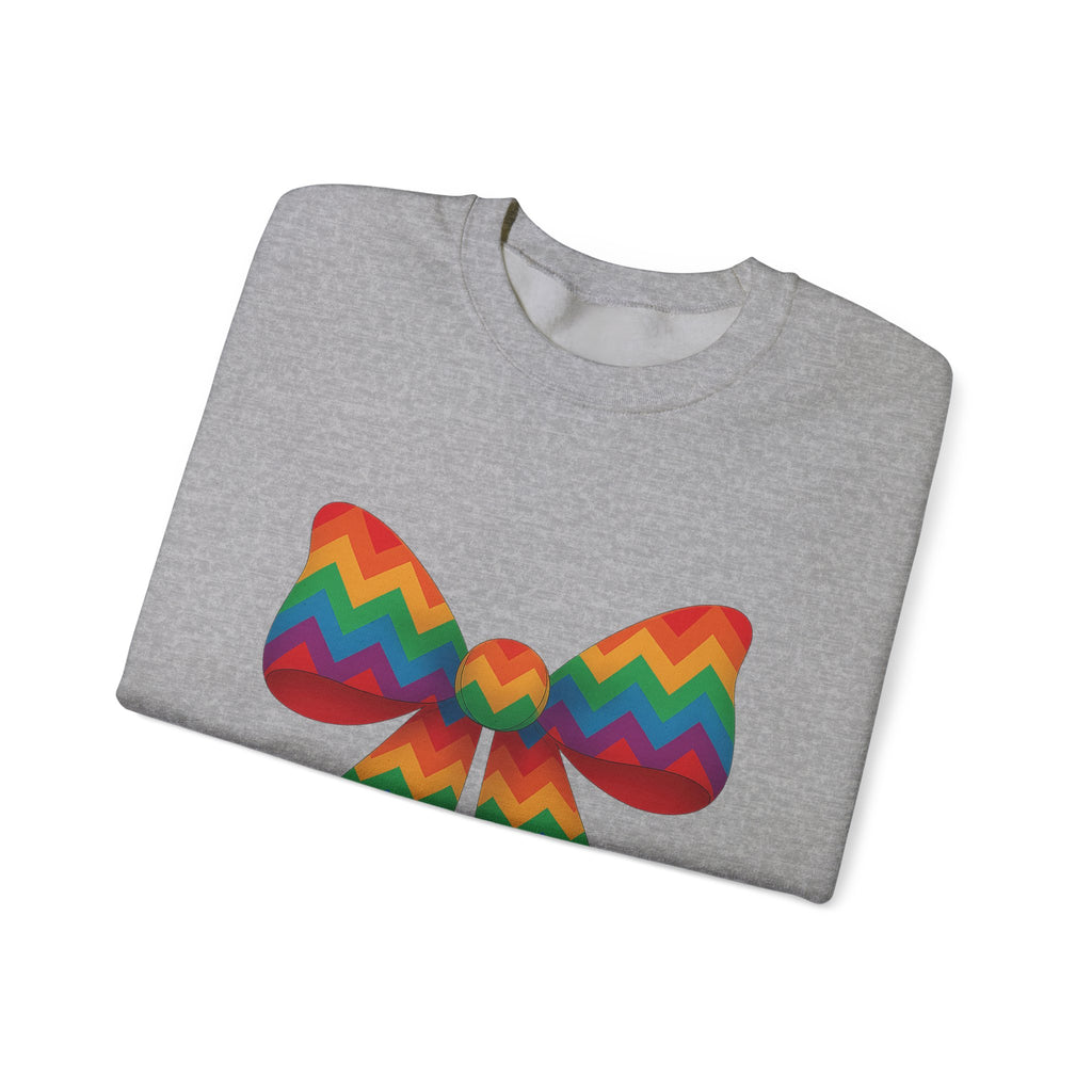 Rainbow Chevron Bow Sweatshirt for Girls, Cute Unisex Crewneck, Birthday Gift, Bow Sweatshirt,