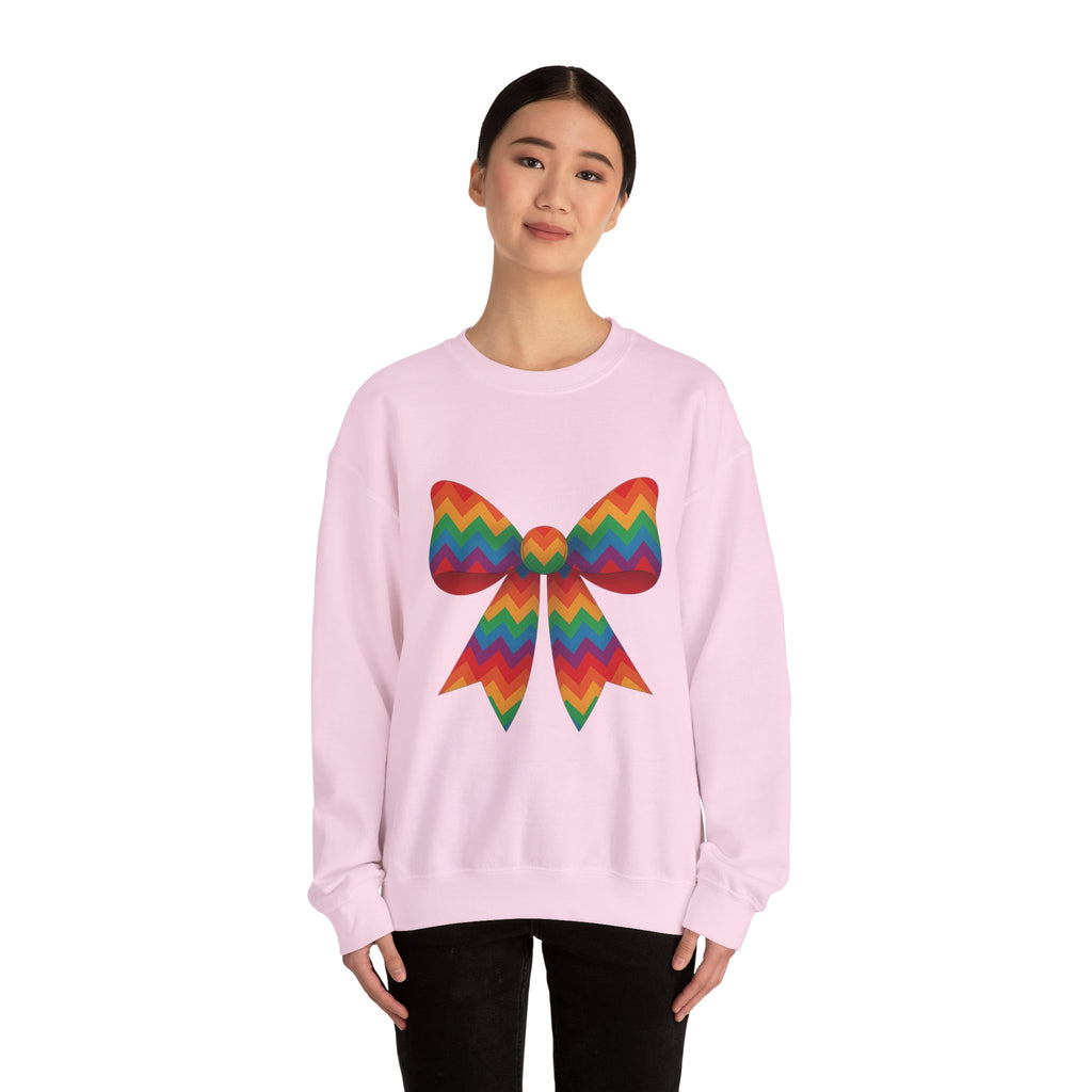 Rainbow Chevron Bow Sweatshirt for Girls, Cute Unisex Crewneck, Birthday Gift, Bow Sweatshirt,