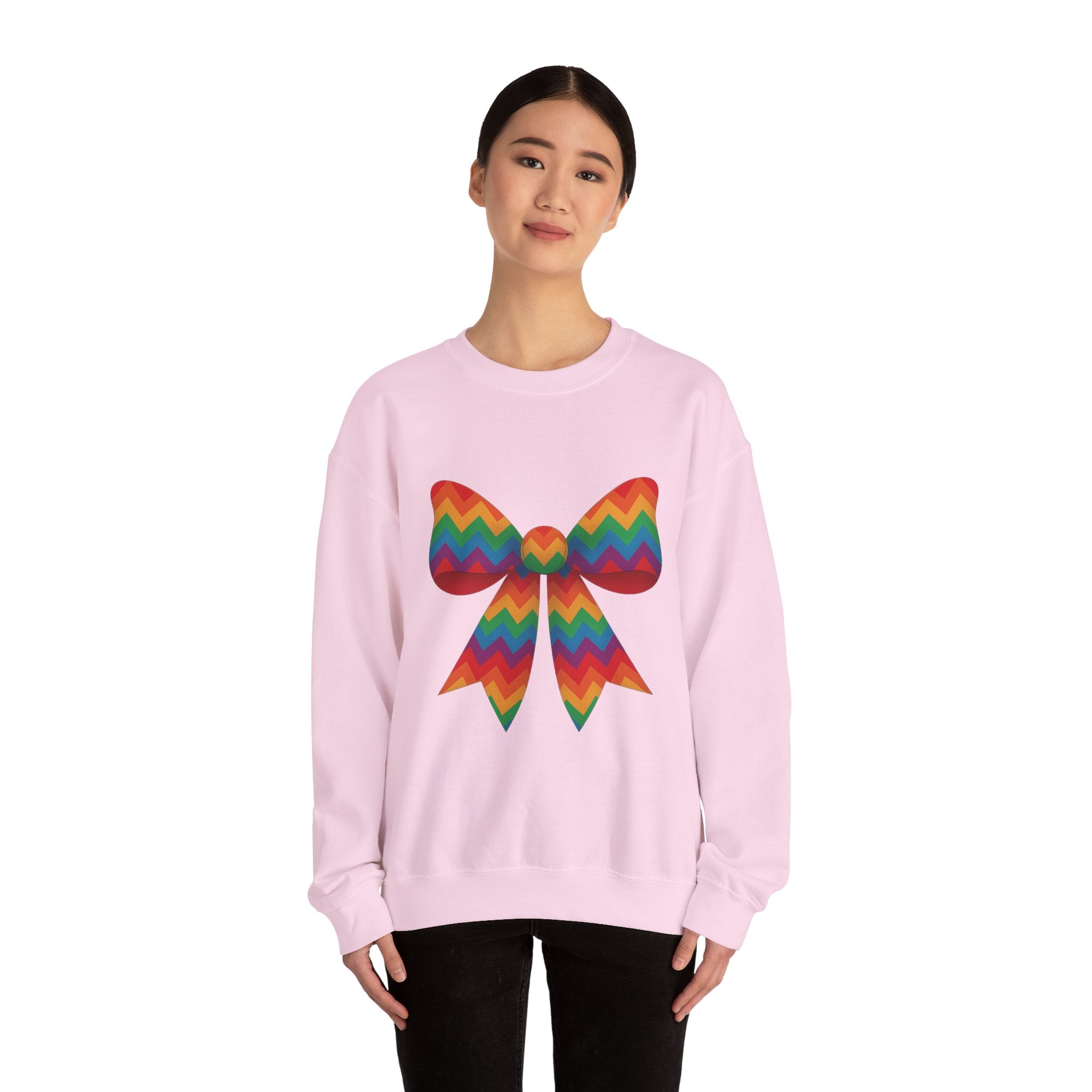 Rainbow Chevron Bow Sweatshirt for Girls, Cute Unisex Crewneck, Birthday Gift, Bow Sweatshirt,
