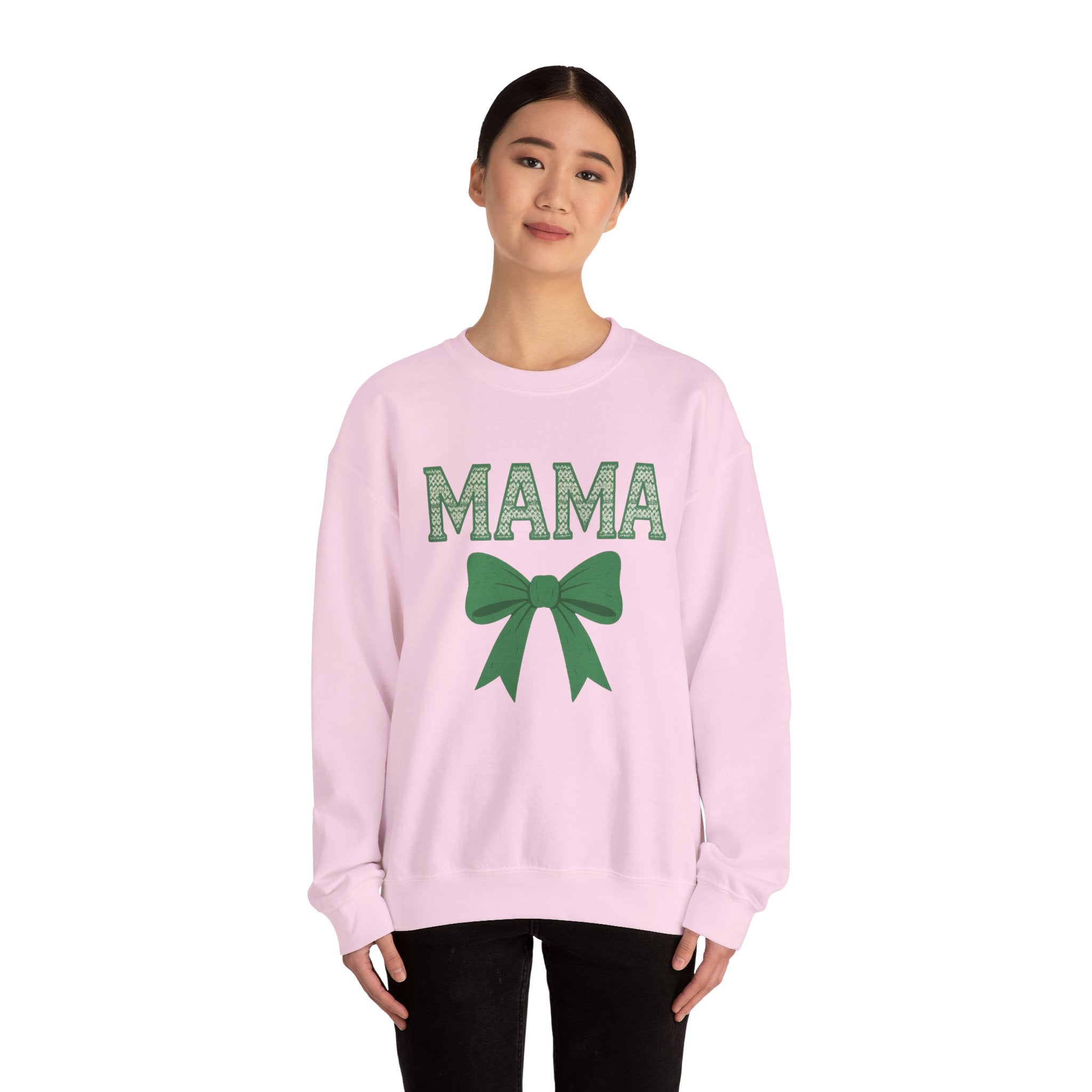 MAMA Christmas Bow Sweatshirt - Christmas Fashion, Cozy Gift, Christmas Apparel, Christmas Decor, Christmas Outfit,