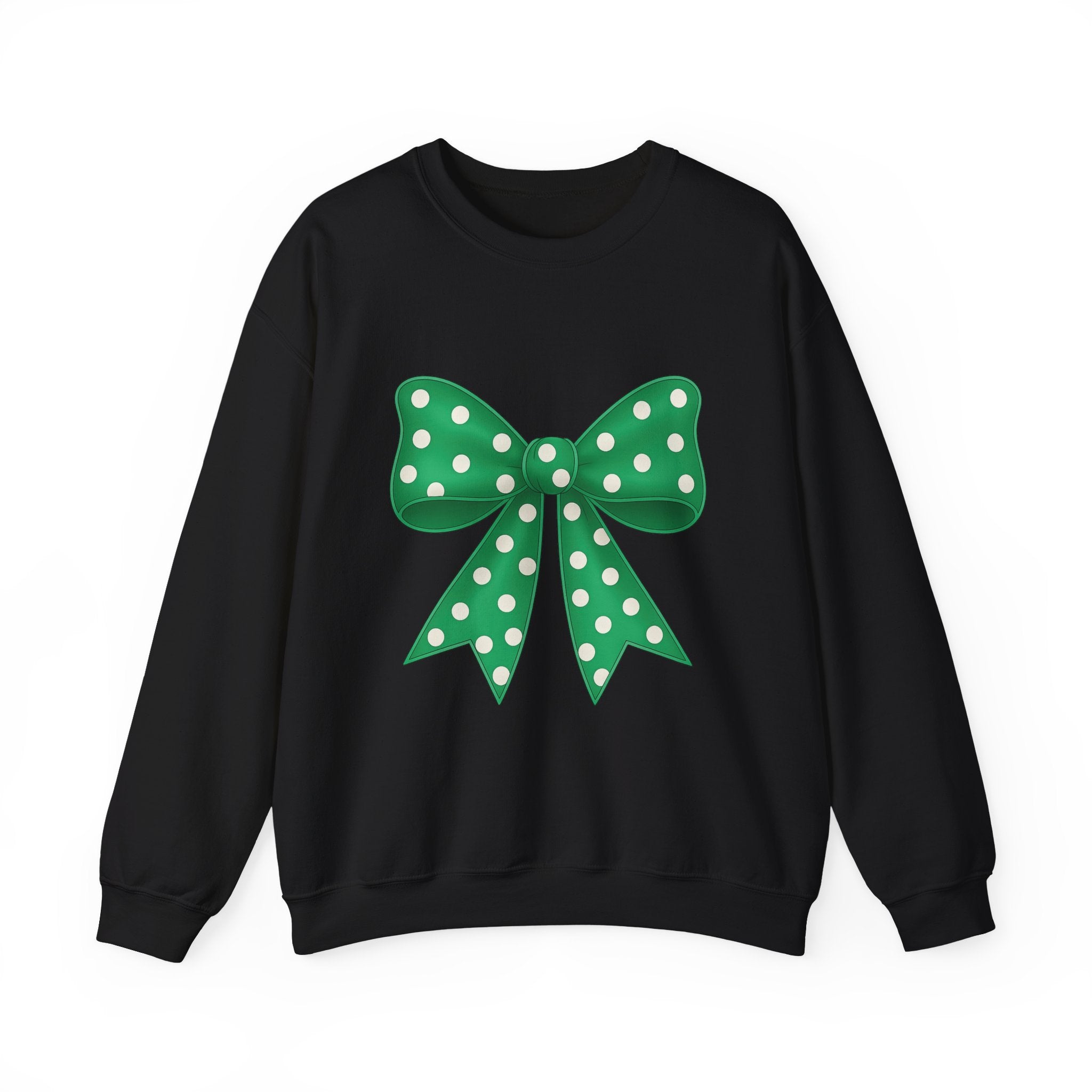Christmas Polka Dot Bow Sweater, Cute Unisex Crewneck, Christmas Gift, Bow Sweatshirt, Greenand White Bow