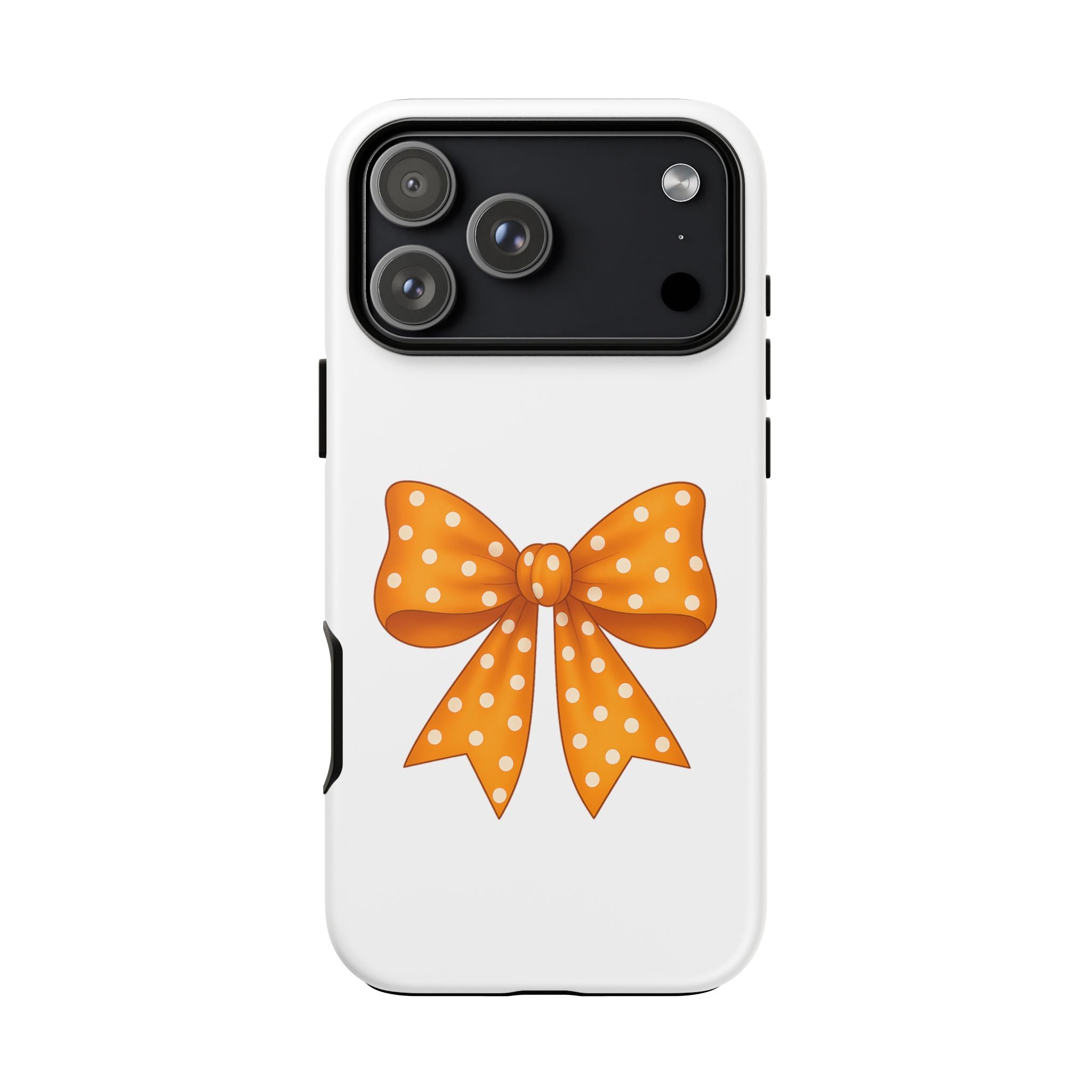Stylish Phone Case - Orange and White Polka Dot Bow - Tough Cases