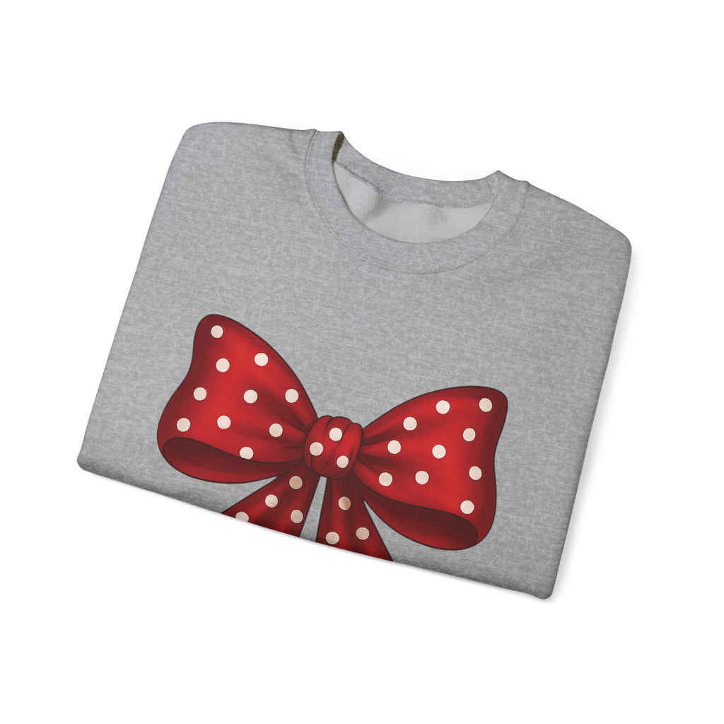 Christmas Polka Dot Bow Sweater, Cute Unisex Crewneck, Christmas Gift, Bow Sweatshirt, Red and White Bow