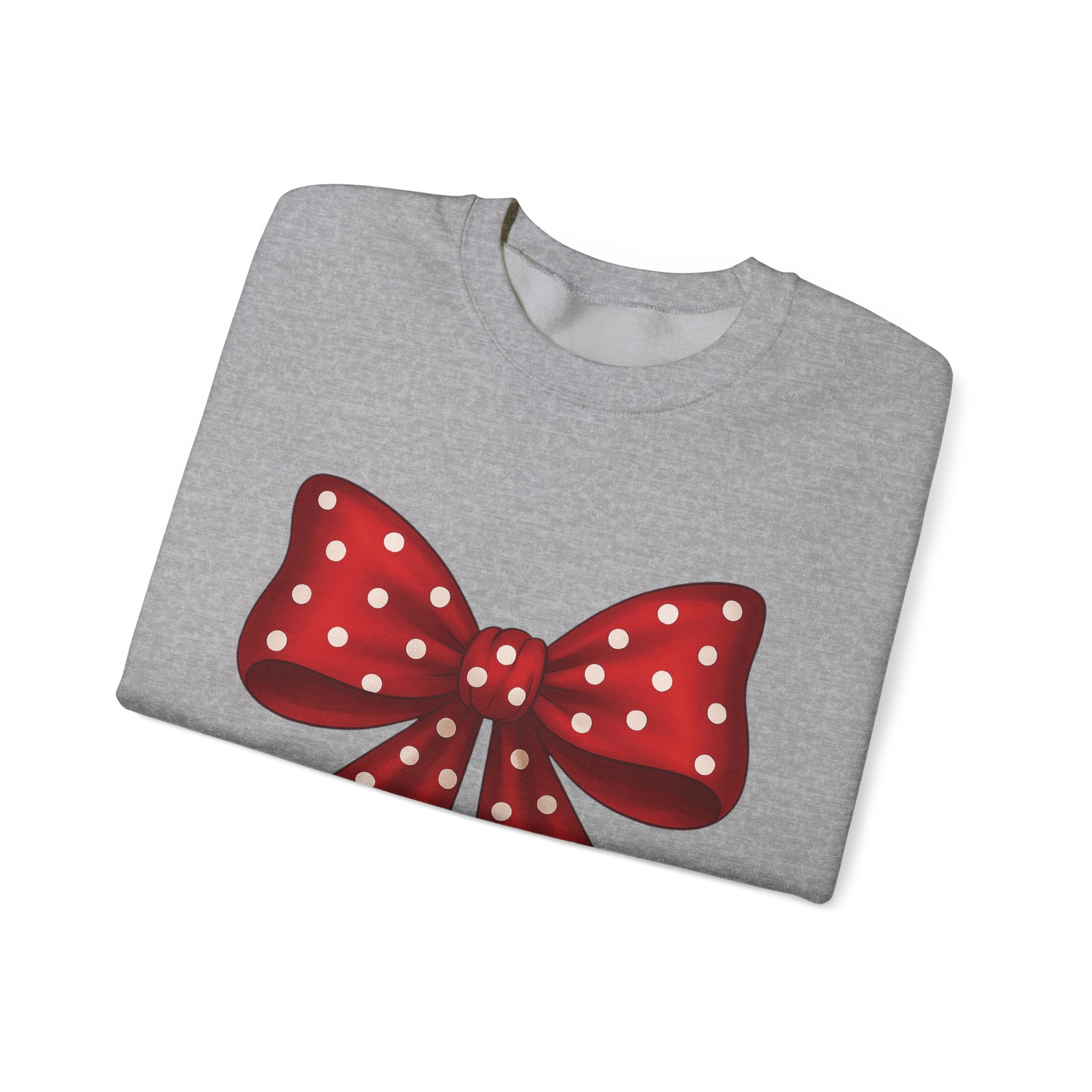 Christmas Polka Dot Bow Sweater, Cute Unisex Crewneck, Christmas Gift, Bow Sweatshirt, Red and White Bow