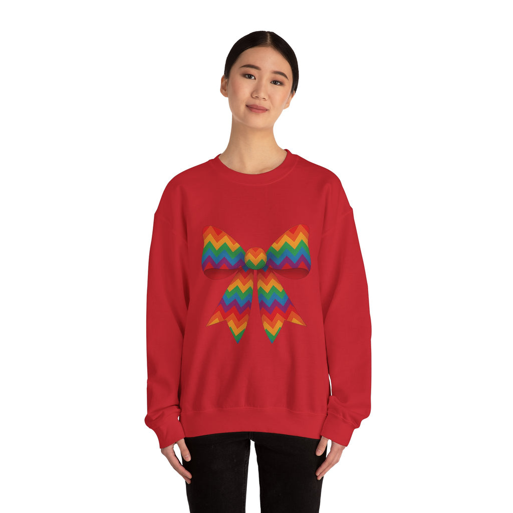 Rainbow Chevron Bow Sweatshirt for Girls, Cute Unisex Crewneck, Birthday Gift, Bow Sweatshirt,