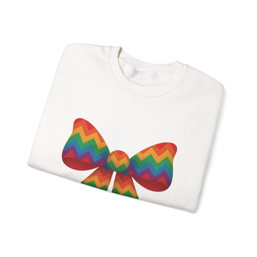 Rainbow Chevron Bow Sweatshirt for Girls, Cute Unisex Crewneck, Birthday Gift, Bow Sweatshirt,