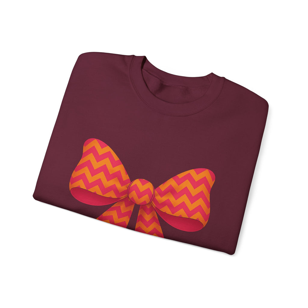 Orange and Pink Chevron Bow Sweatshirt, Cute Unisex Crewneck, Birthday Gift, Bow Sweatshirt, Bow Sweater