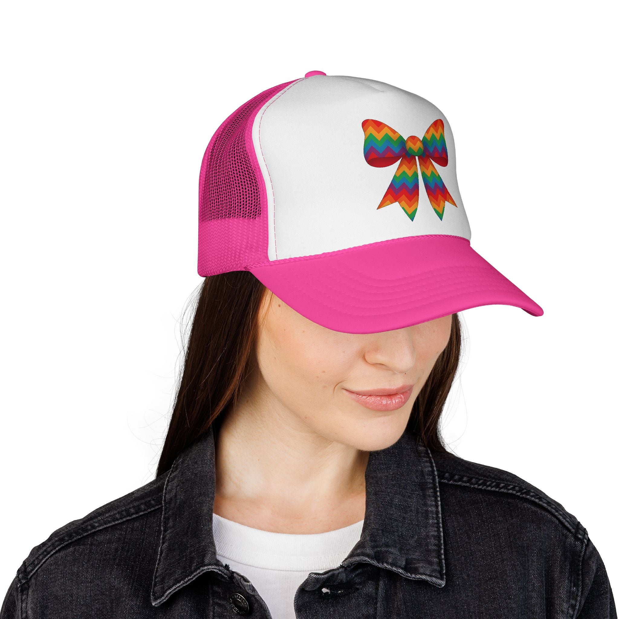 Charming Bow Trucker Cap | Cute Accessory for Everyday Wear, Gift for Birthdays, Cute Trucker Hat, Rainbow Bow Hat