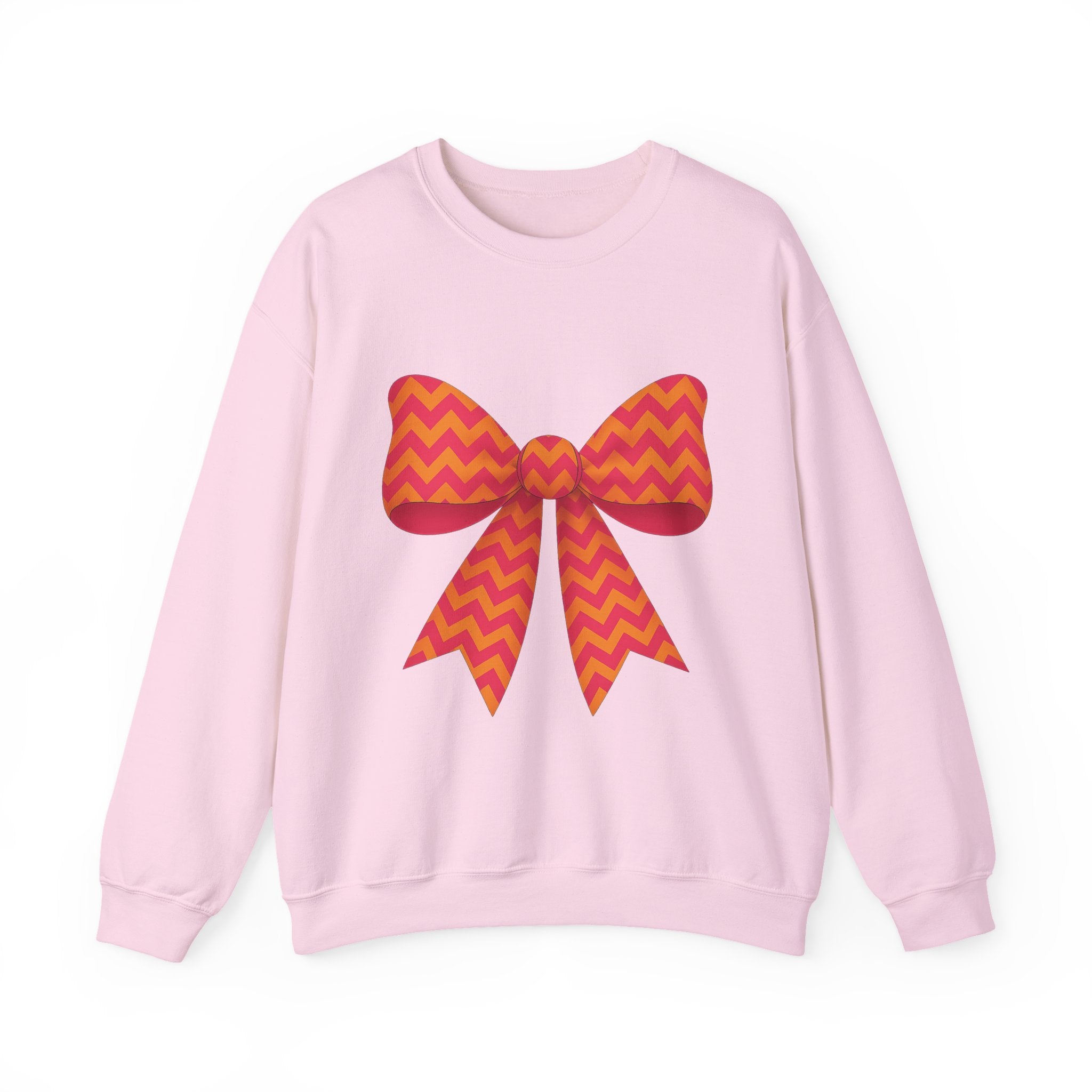 Orange and Pink Chevron Bow Sweatshirt, Cute Unisex Crewneck, Birthday Gift, Bow Sweatshirt, Bow Sweater