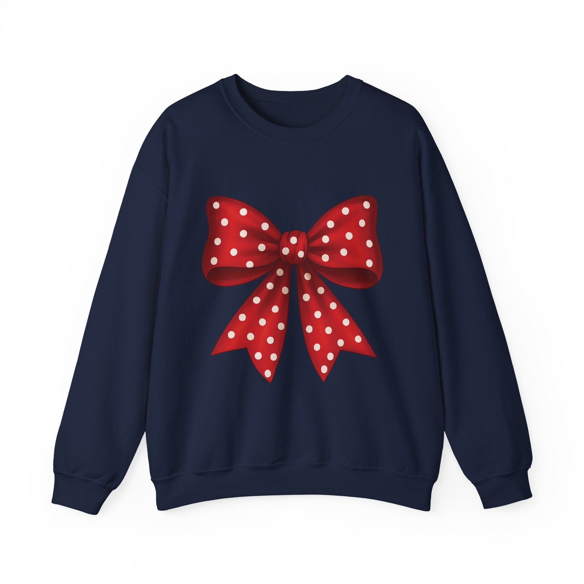 Christmas Polka Dot Bow Sweater, Cute Unisex Crewneck, Christmas Gift, Bow Sweatshirt, Red and White Bow