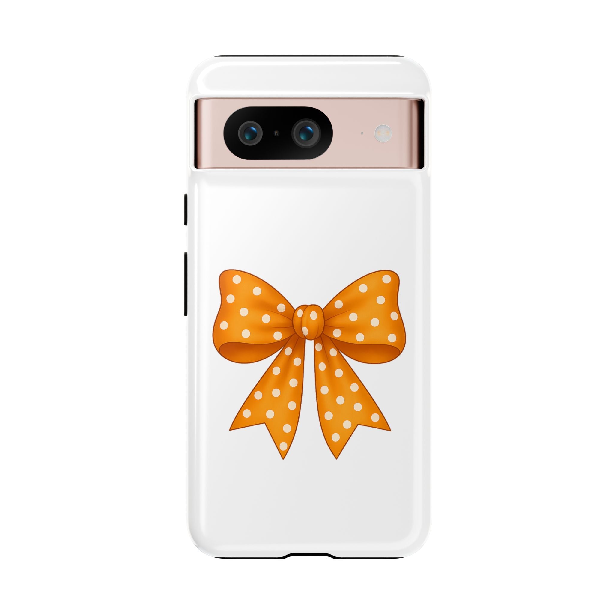 Stylish Phone Case - Orange and White Polka Dot Bow - Tough Cases