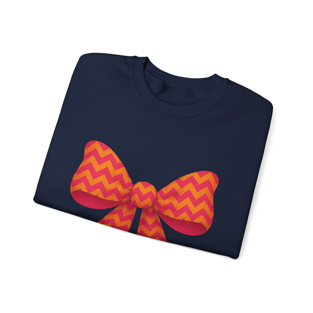 Orange and Pink Chevron Bow Sweatshirt, Cute Unisex Crewneck, Birthday Gift, Bow Sweatshirt, Bow Sweater