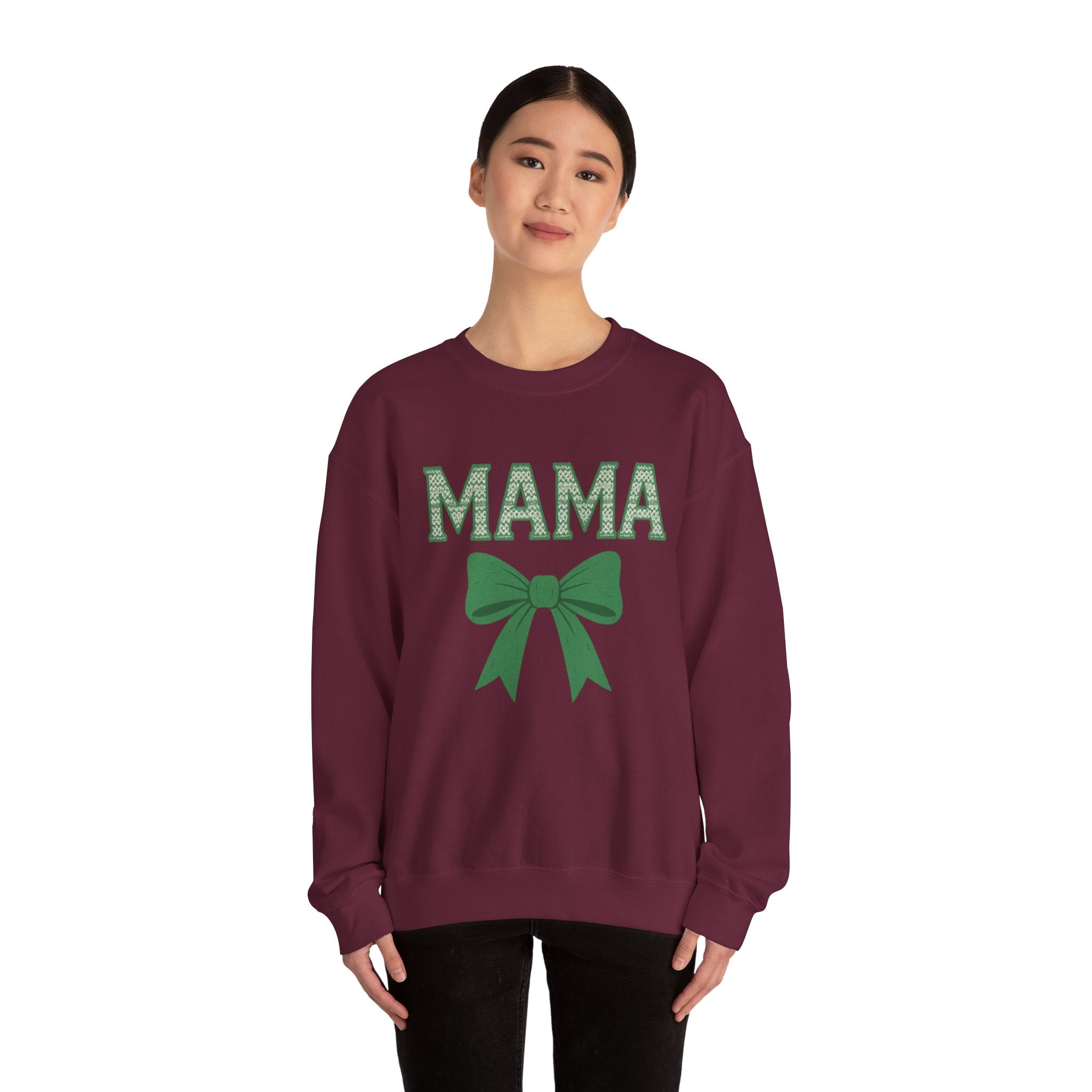 MAMA Christmas Bow Sweatshirt - Christmas Fashion, Cozy Gift, Christmas Apparel, Christmas Decor, Christmas Outfit,