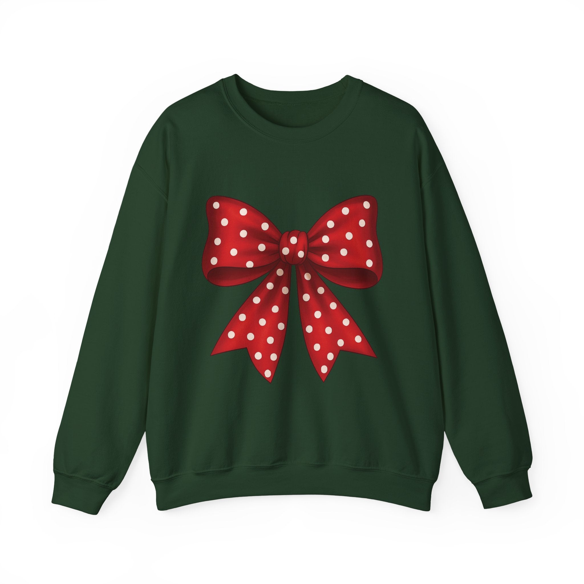 Christmas Polka Dot Bow Sweater, Cute Unisex Crewneck, Christmas Gift, Bow Sweatshirt, Red and White Bow