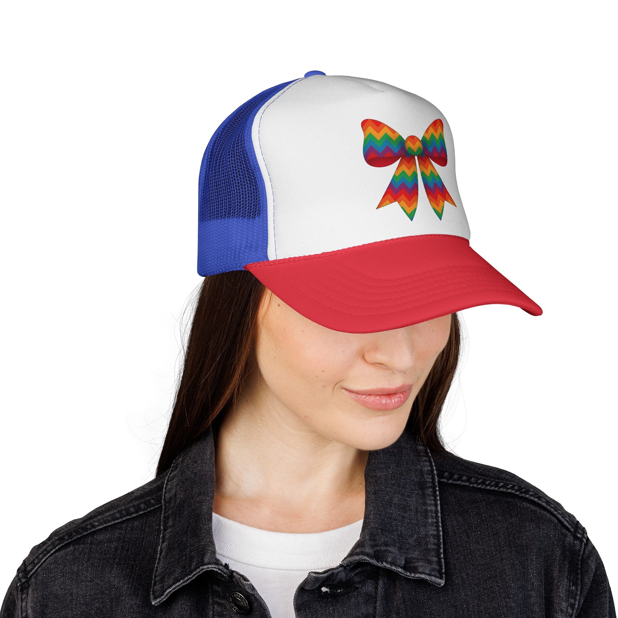 Charming Bow Trucker Cap | Cute Accessory for Everyday Wear, Gift for Birthdays, Cute Trucker Hat, Rainbow Bow Hat