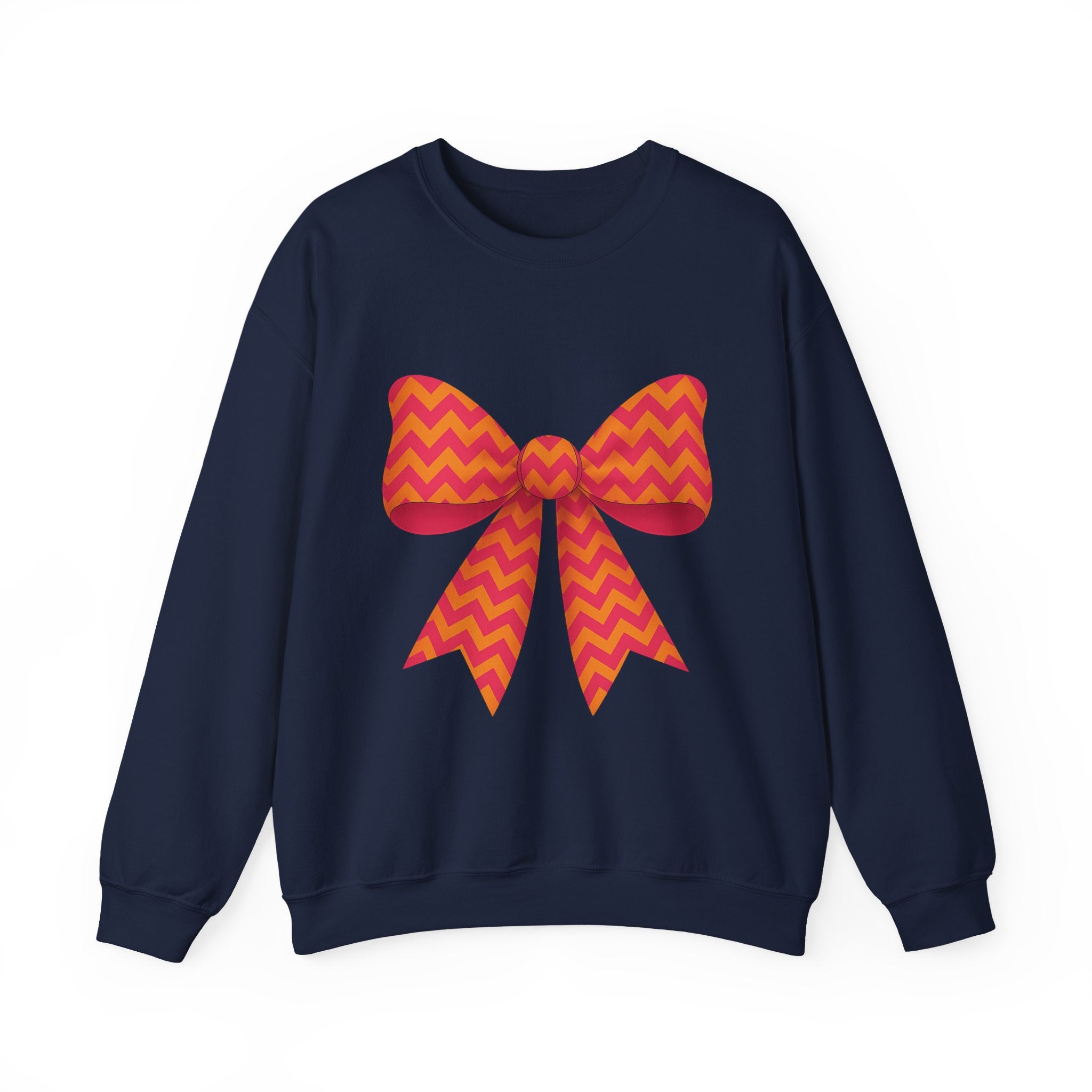 Orange and Pink Chevron Bow Sweatshirt, Cute Unisex Crewneck, Birthday Gift, Bow Sweatshirt, Bow Sweater