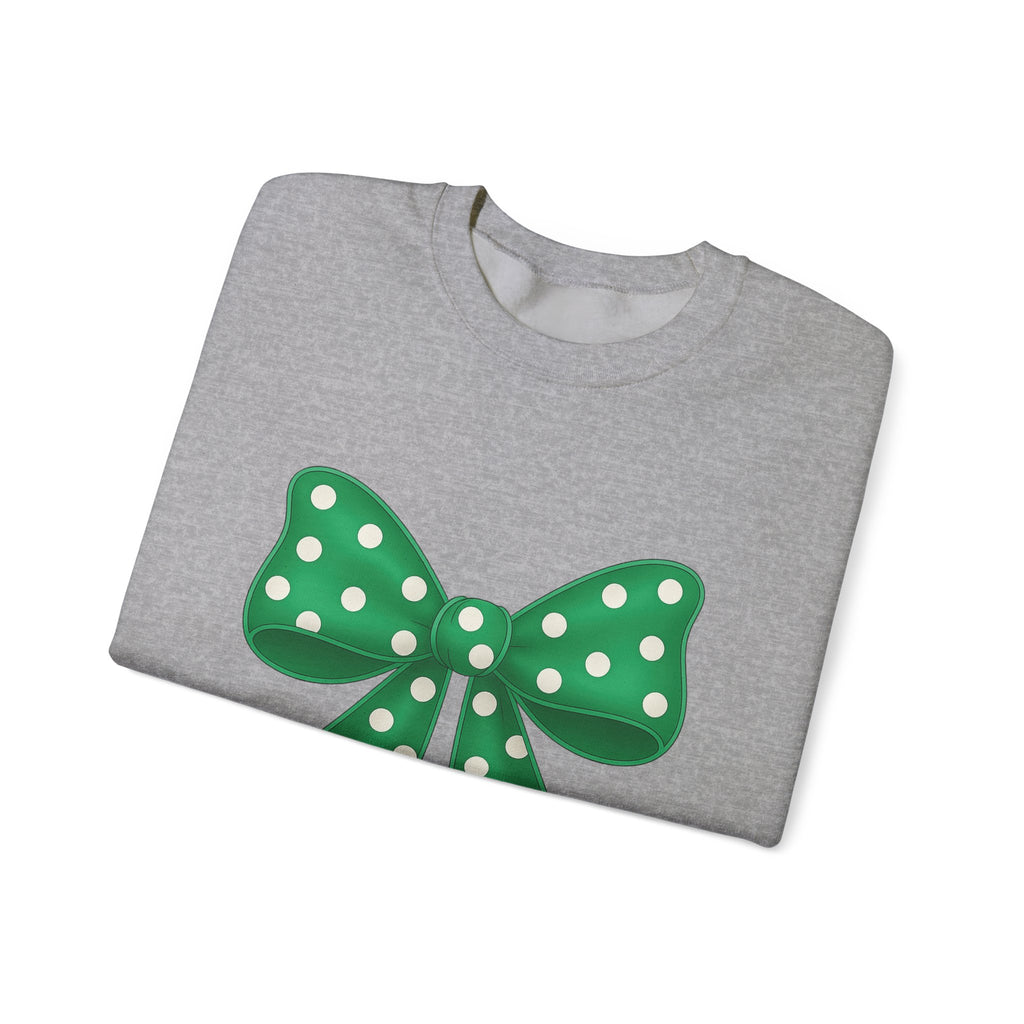 Green and White Polka Dot Bow Sweatshirt for Girls, Cute Unisex Crewneck, Birthday Gift, Bow Sweatshirt,
