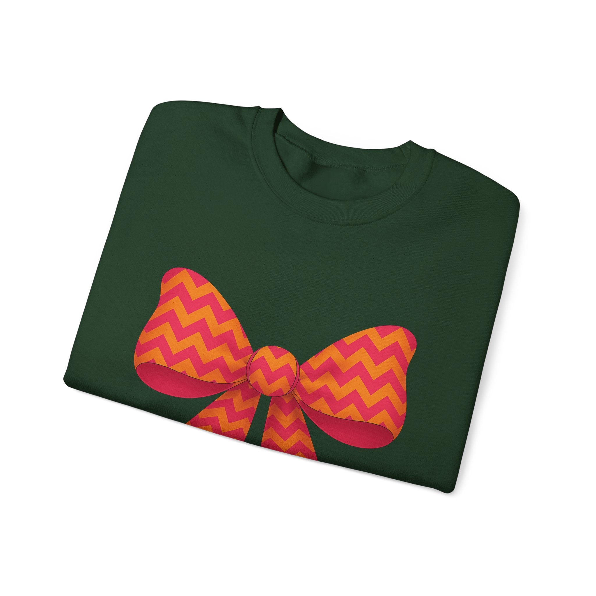 Orange and Pink Chevron Bow Sweatshirt, Cute Unisex Crewneck, Birthday Gift, Bow Sweatshirt, Bow Sweater