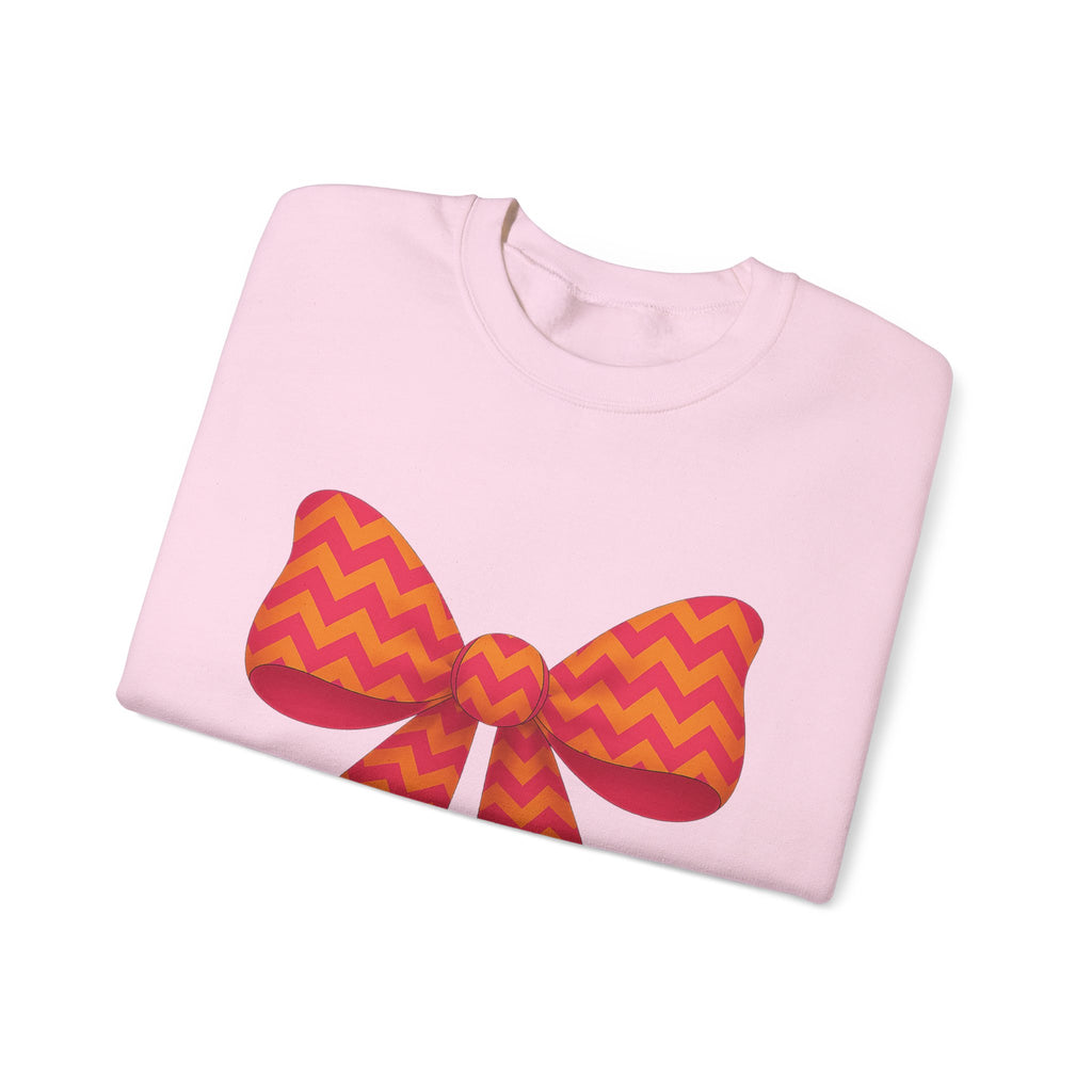 Orange and Pink Chevron Bow Sweatshirt, Cute Unisex Crewneck, Birthday Gift, Bow Sweatshirt, Bow Sweater