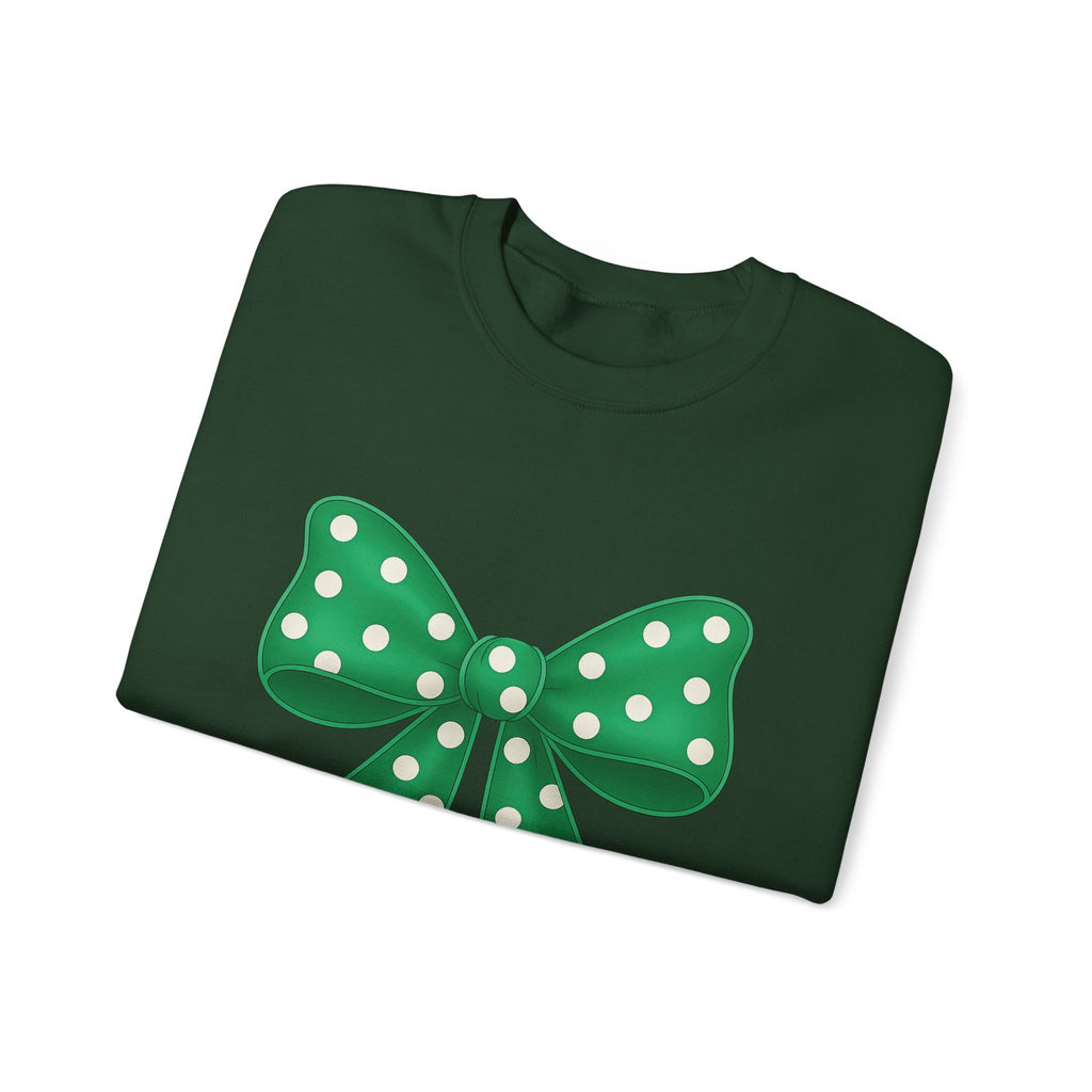 Christmas Polka Dot Bow Sweater, Cute Unisex Crewneck, Christmas Gift, Bow Sweatshirt, Greenand White Bow