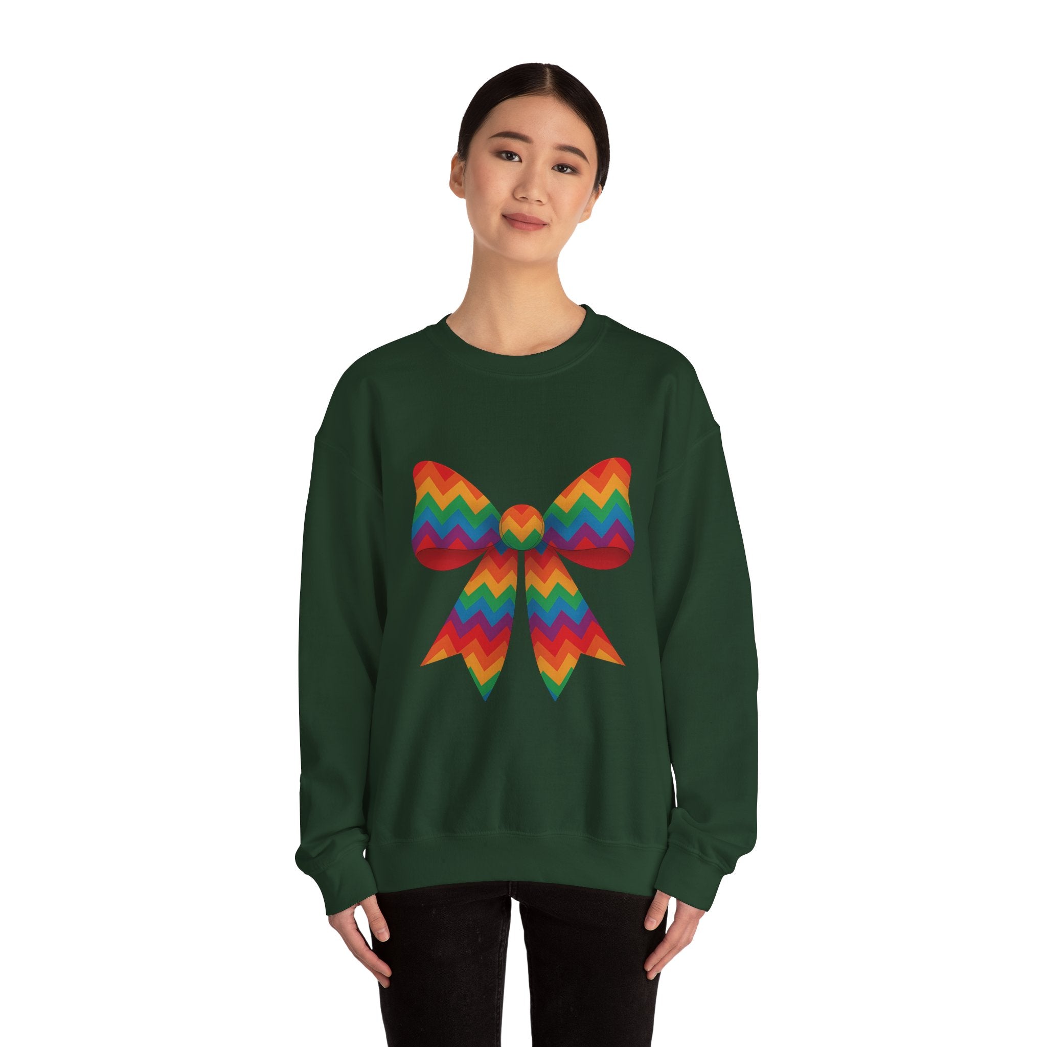 Rainbow Chevron Bow Sweatshirt for Girls, Cute Unisex Crewneck, Birthday Gift, Bow Sweatshirt,
