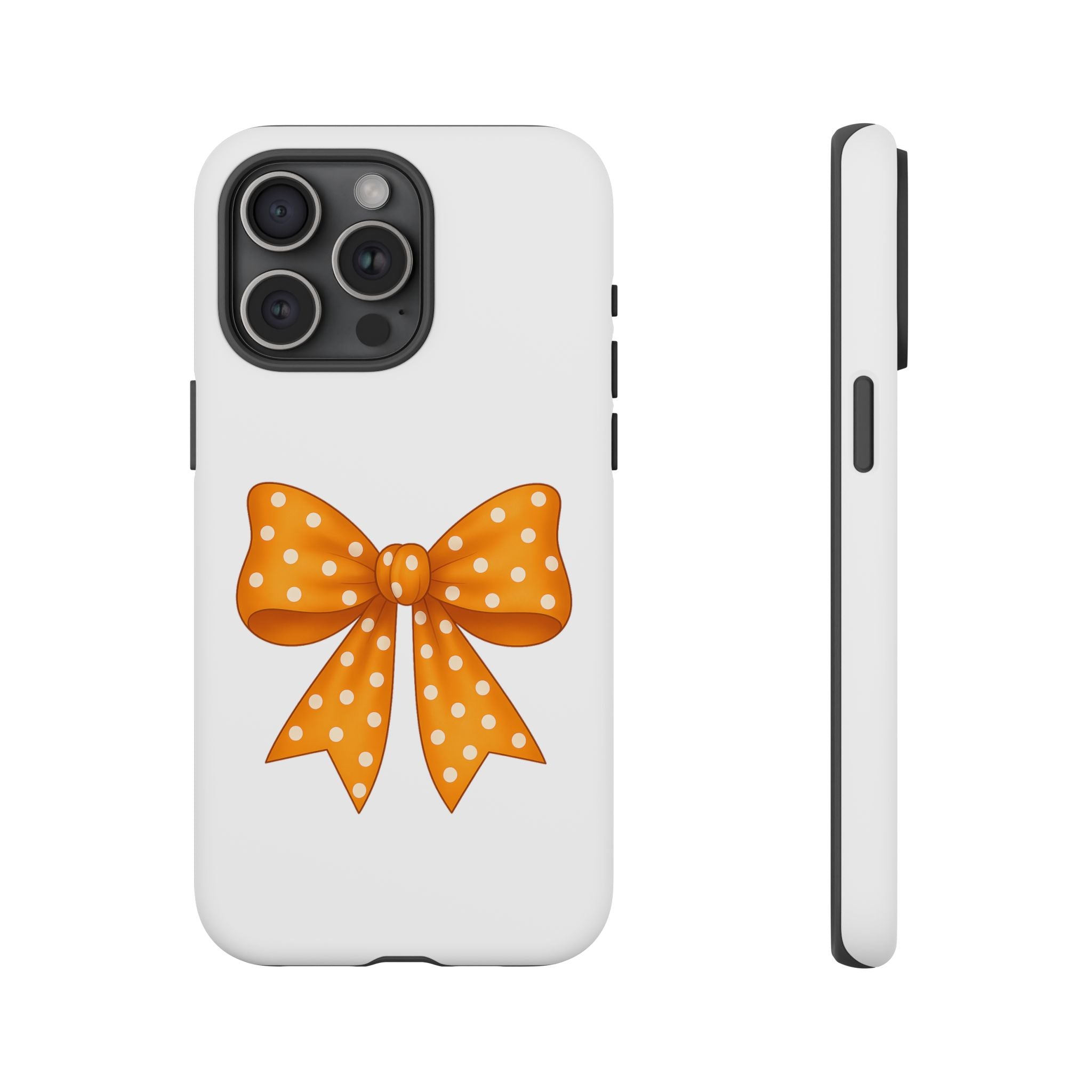 Stylish Phone Case - Orange and White Polka Dot Bow - Tough Cases