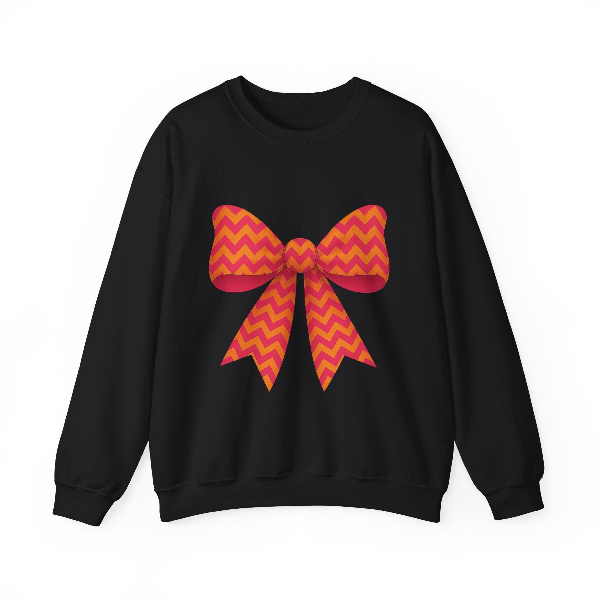Orange and Pink Chevron Bow Sweatshirt, Cute Unisex Crewneck, Birthday Gift, Bow Sweatshirt, Bow Sweater