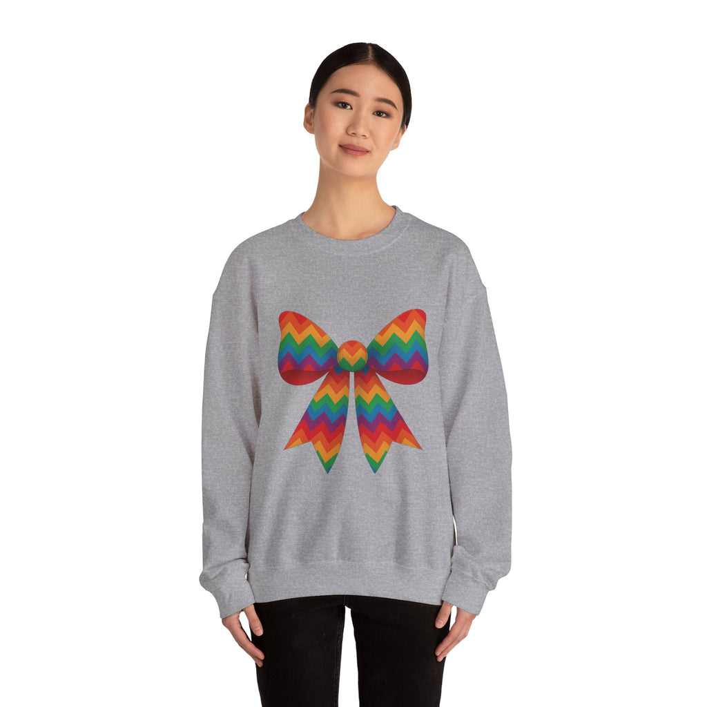 Rainbow Chevron Bow Sweatshirt for Girls, Cute Unisex Crewneck, Birthday Gift, Bow Sweatshirt,