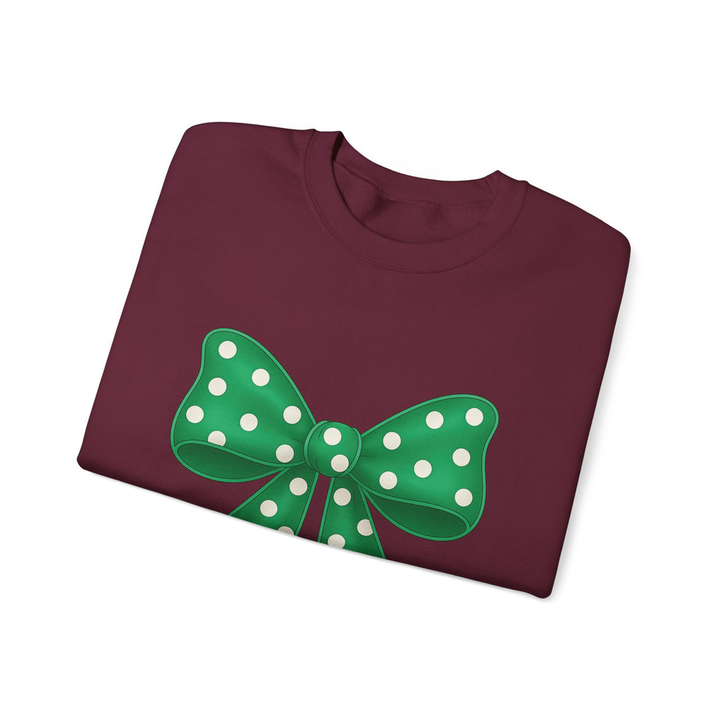 Christmas Polka Dot Bow Sweater, Cute Unisex Crewneck, Christmas Gift, Bow Sweatshirt, Greenand White Bow