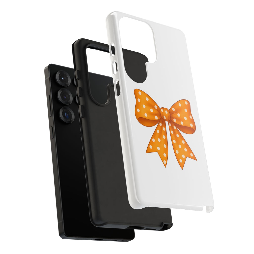 Stylish Phone Case - Orange and White Polka Dot Bow - Tough Cases