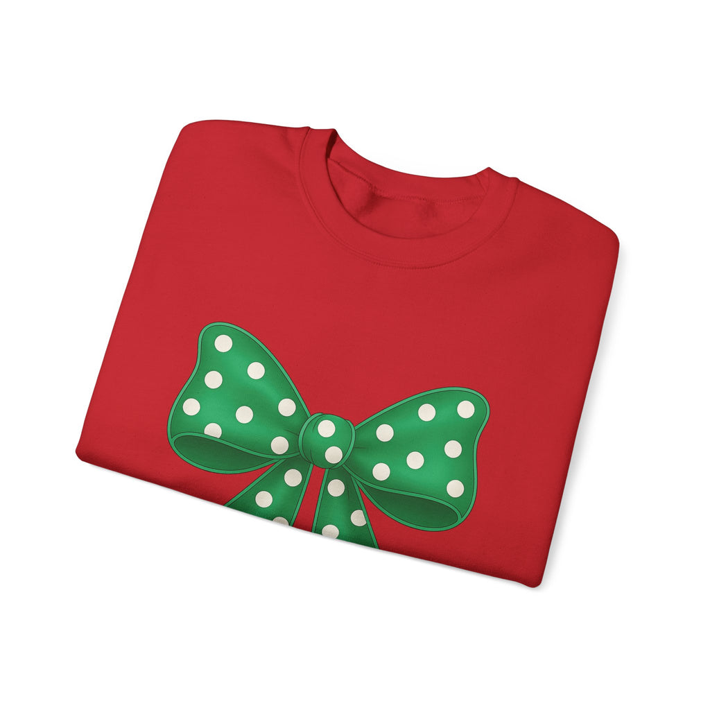 Christmas Polka Dot Bow Sweater, Cute Unisex Crewneck, Christmas Gift, Bow Sweatshirt, Greenand White Bow