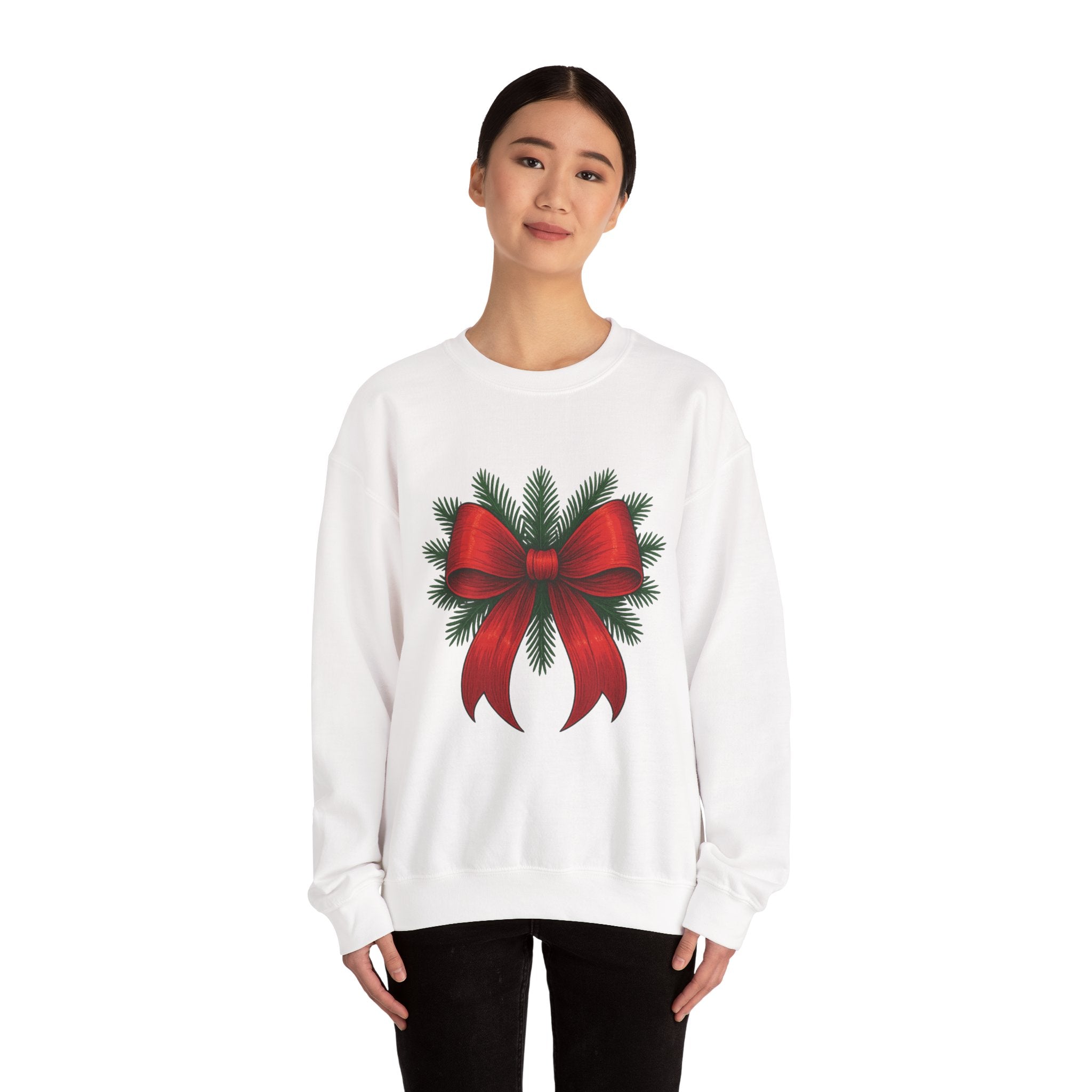 Red Christmas Bow Sweater, Cute Unisex Crewneck, Christmas Gift, Bow Sweatshirt, Holiday Sweatshirt