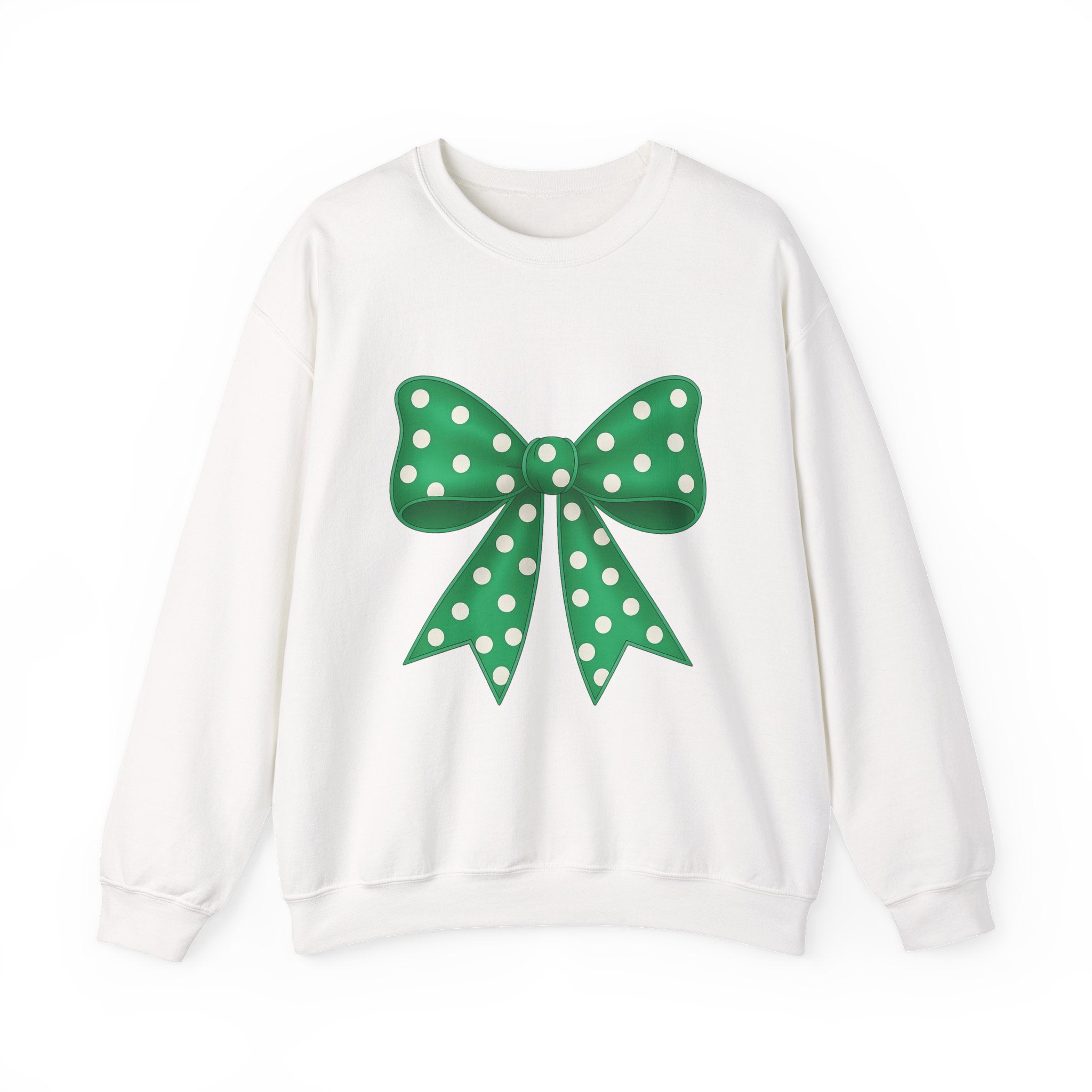 Christmas Polka Dot Bow Sweater, Cute Unisex Crewneck, Christmas Gift, Bow Sweatshirt, Greenand White Bow