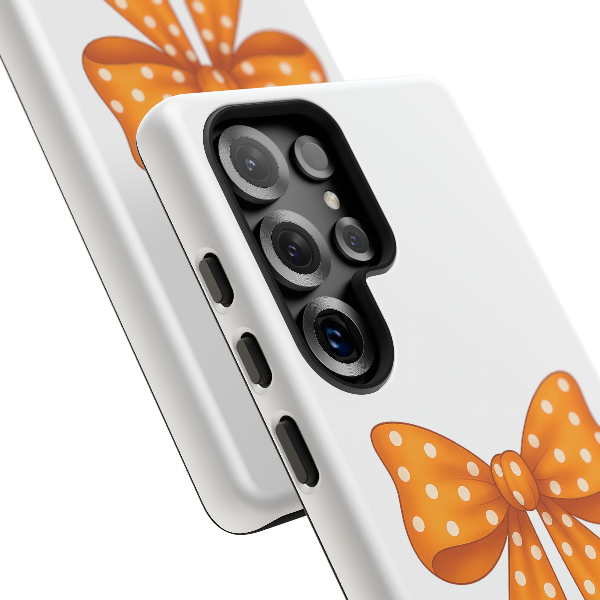 Stylish Phone Case - Orange and White Polka Dot Bow - Tough Cases