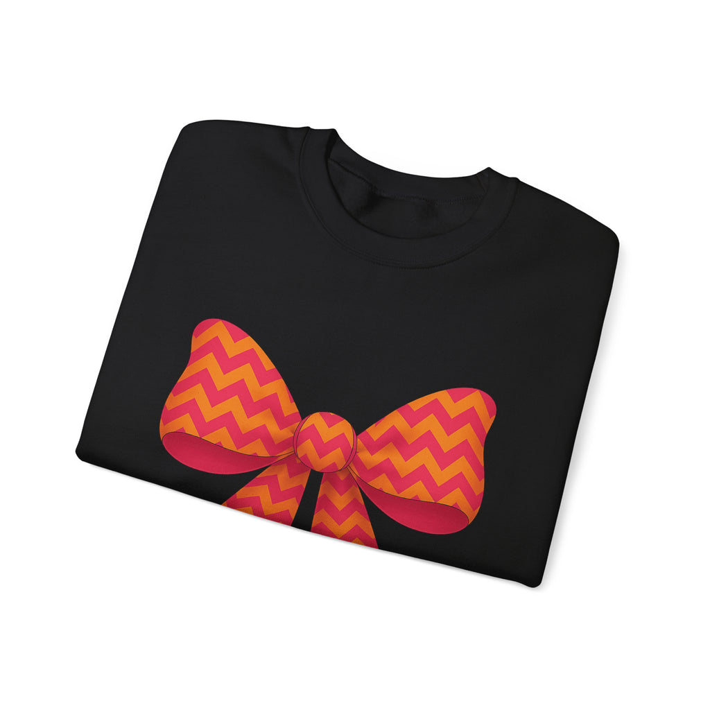 Orange and Pink Chevron Bow Sweatshirt, Cute Unisex Crewneck, Birthday Gift, Bow Sweatshirt, Bow Sweater