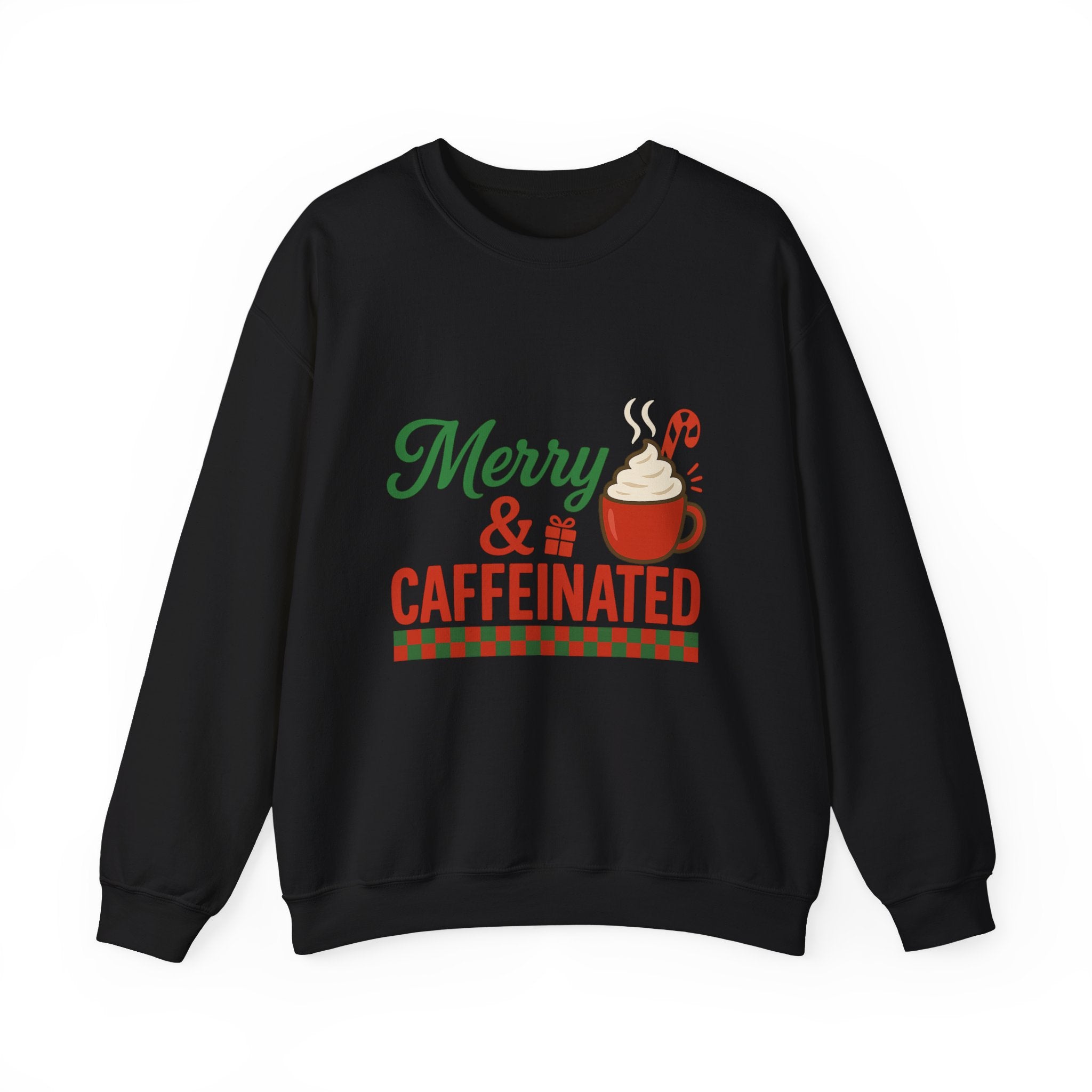 Merry & Caffeinated Christmas Sweatshirt - Christmas Fashion, Cozy Gift, Christmas Apparel, Christmas Decor, Christmas Outfit,