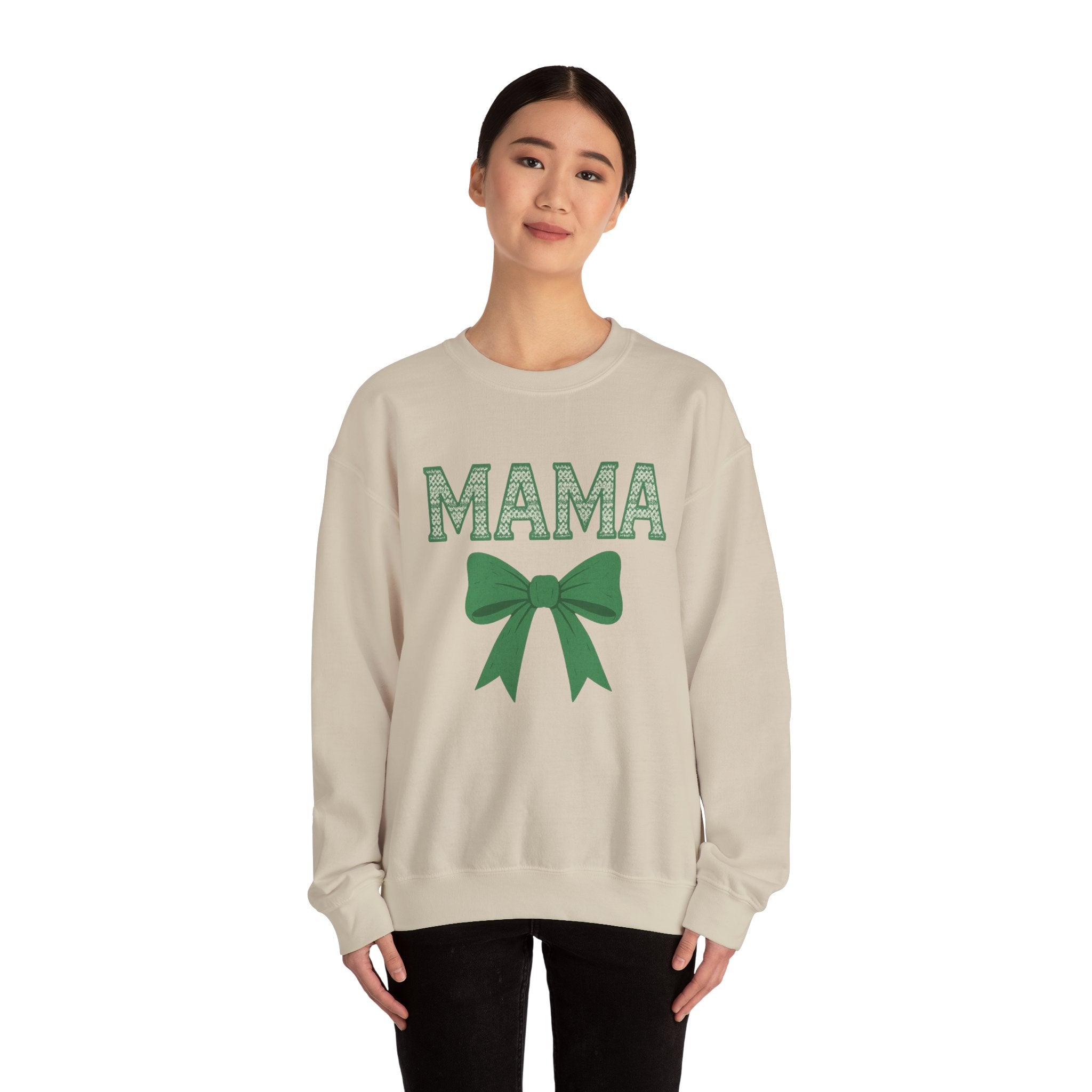 MAMA Christmas Bow Sweatshirt - Christmas Fashion, Cozy Gift, Christmas Apparel, Christmas Decor, Christmas Outfit,