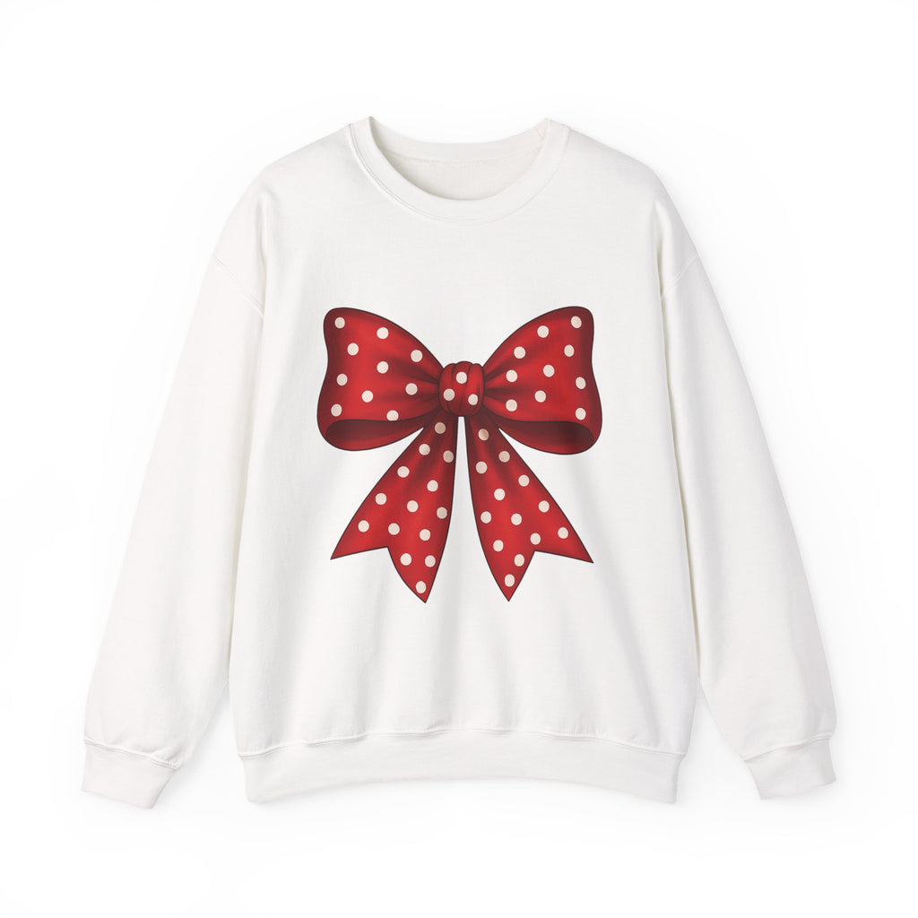 Christmas Polka Dot Bow Sweater, Cute Unisex Crewneck, Christmas Gift, Bow Sweatshirt, Red and White Bow