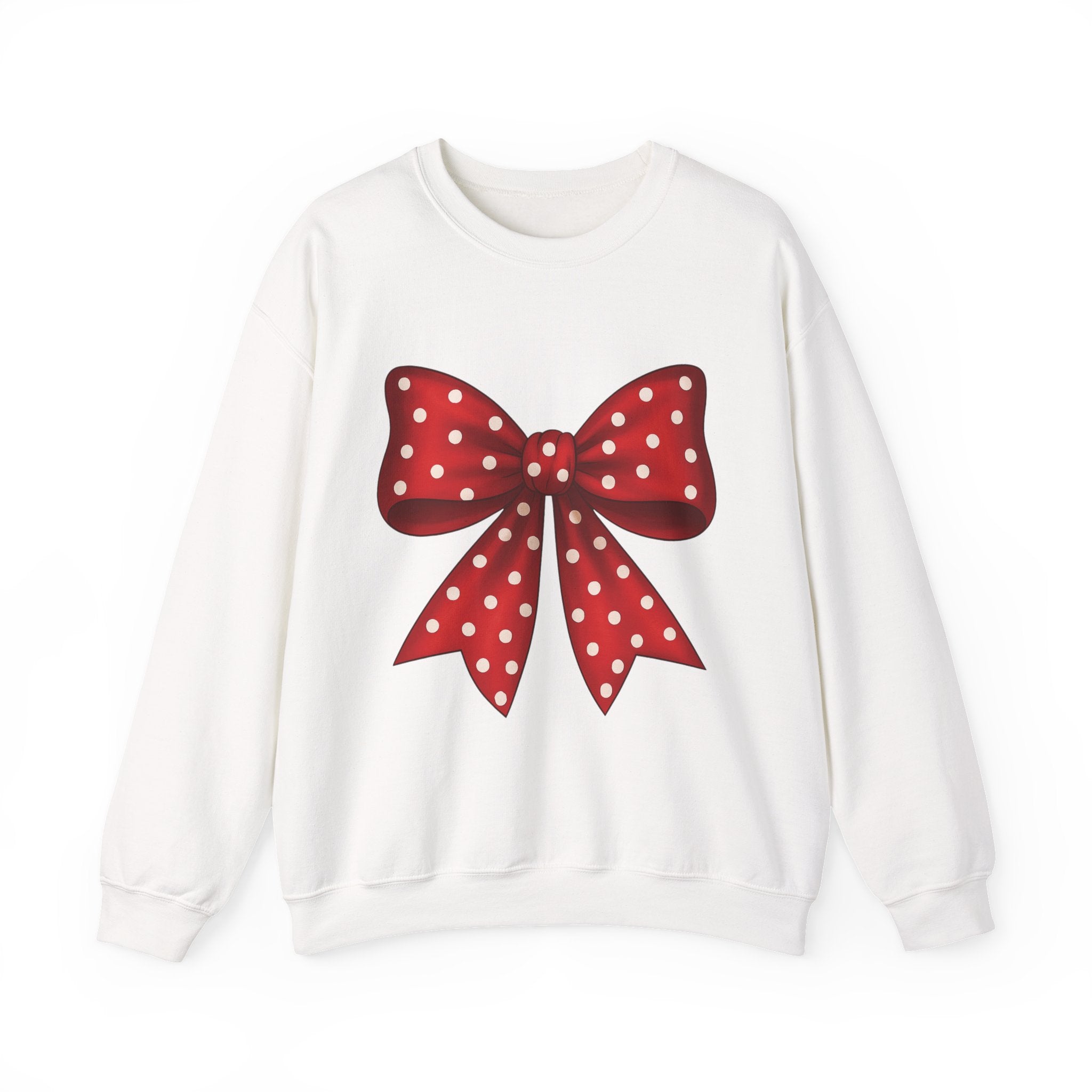 Christmas Polka Dot Bow Sweater, Cute Unisex Crewneck, Christmas Gift, Bow Sweatshirt, Red and White Bow