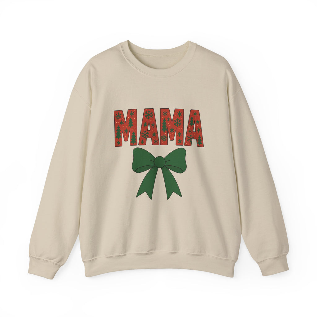 MAMA Christmas Bow Sweatshirt - Christmas Fashion, Cozy Gift, Christmas Apparel, Christmas Decor, Christmas Outfit,