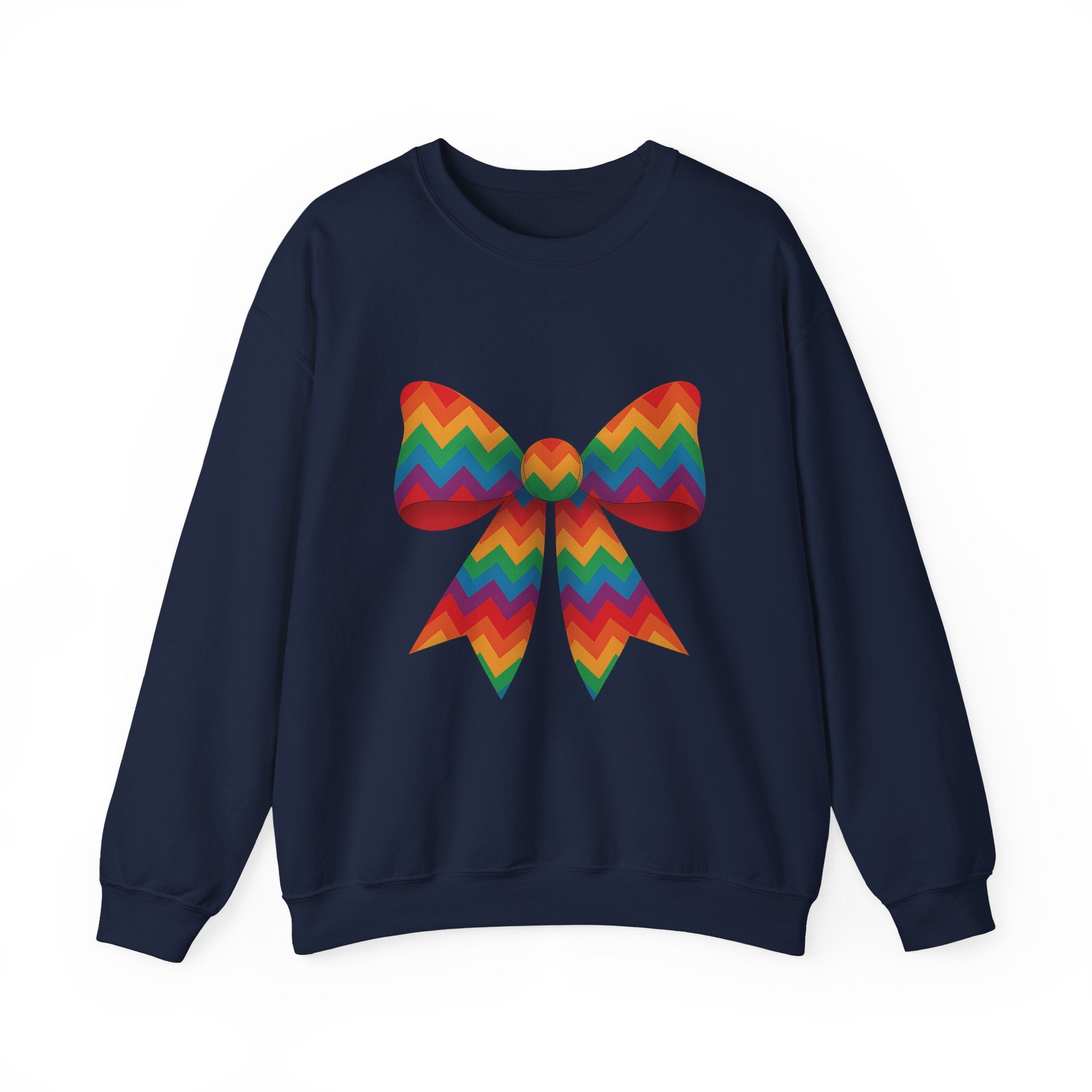 Rainbow Chevron Bow Sweatshirt for Girls, Cute Unisex Crewneck, Birthday Gift, Bow Sweatshirt,