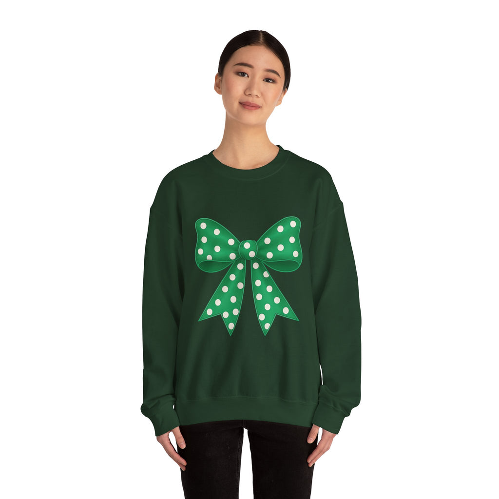 Christmas Polka Dot Bow Sweater, Cute Unisex Crewneck, Christmas Gift, Bow Sweatshirt, Greenand White Bow
