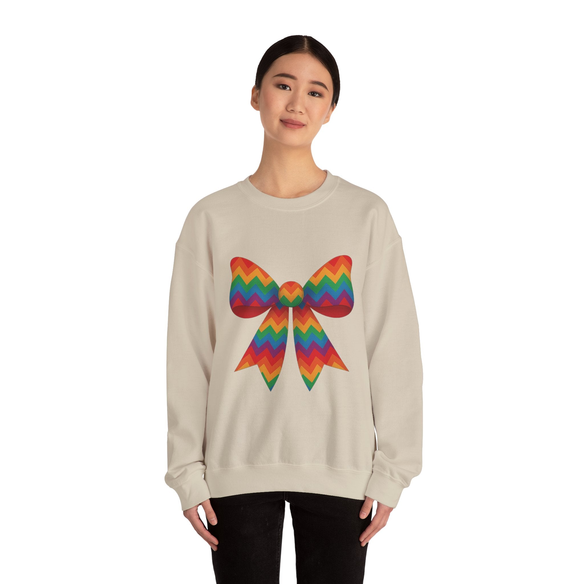 Rainbow Chevron Bow Sweatshirt for Girls, Cute Unisex Crewneck, Birthday Gift, Bow Sweatshirt,