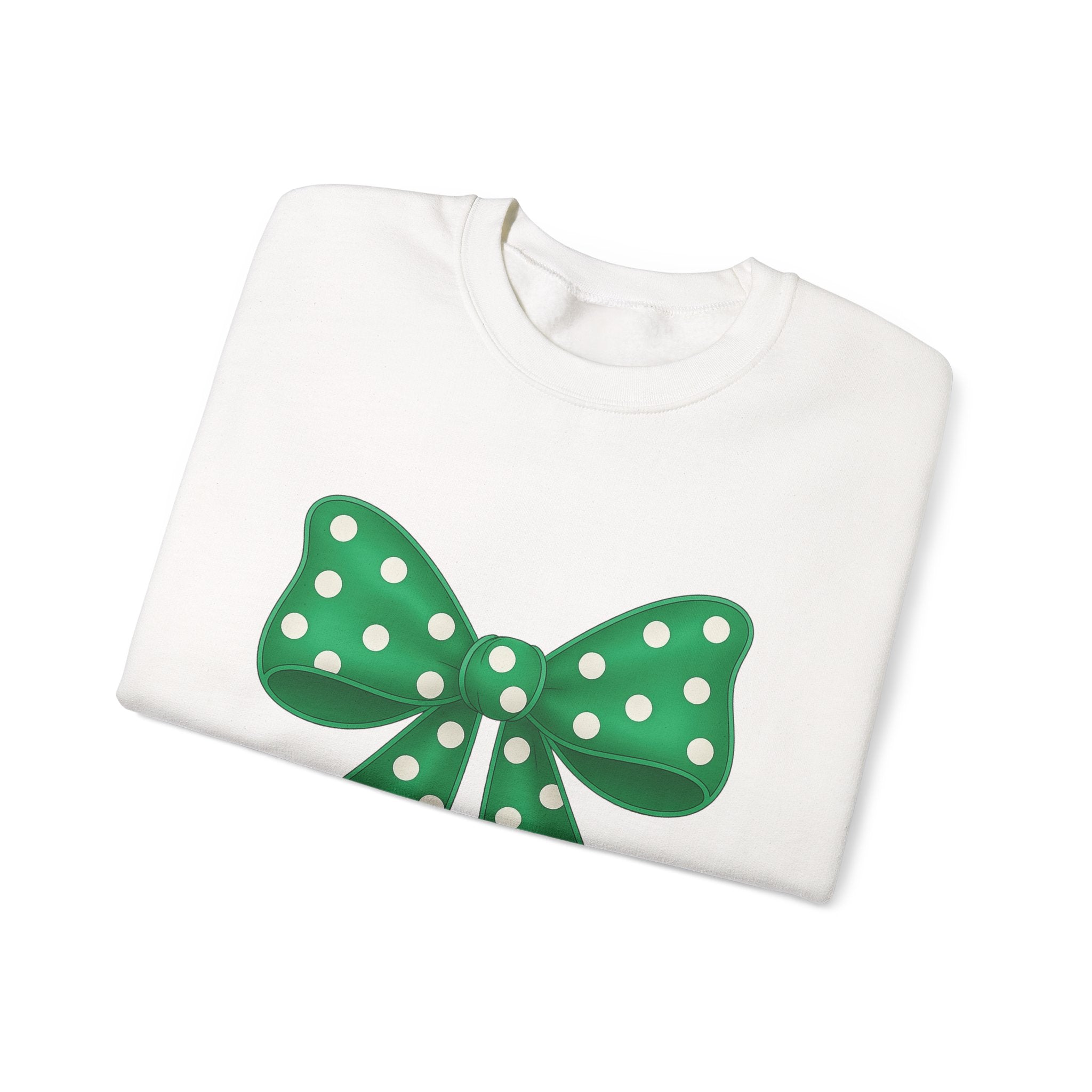 Christmas Polka Dot Bow Sweater, Cute Unisex Crewneck, Christmas Gift, Bow Sweatshirt, Greenand White Bow