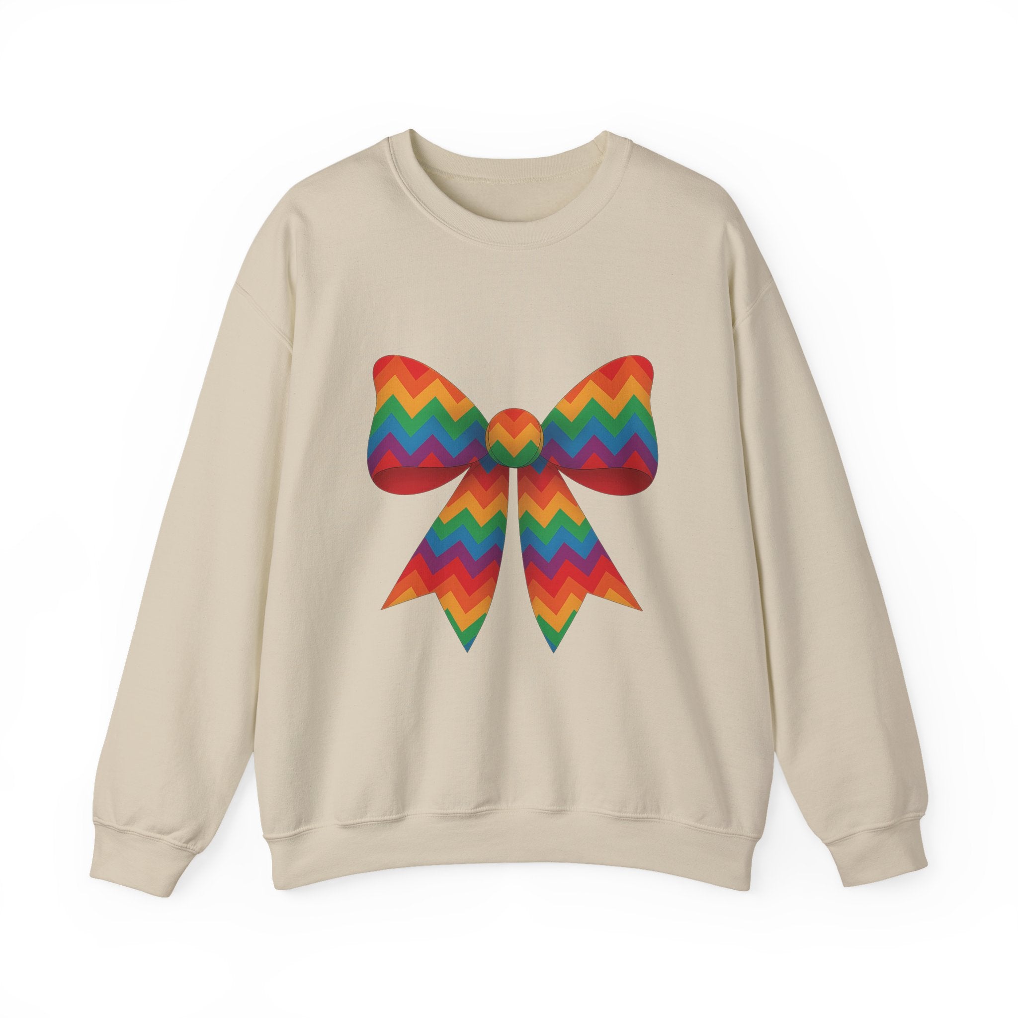 Rainbow Chevron Bow Sweatshirt for Girls, Cute Unisex Crewneck, Birthday Gift, Bow Sweatshirt,