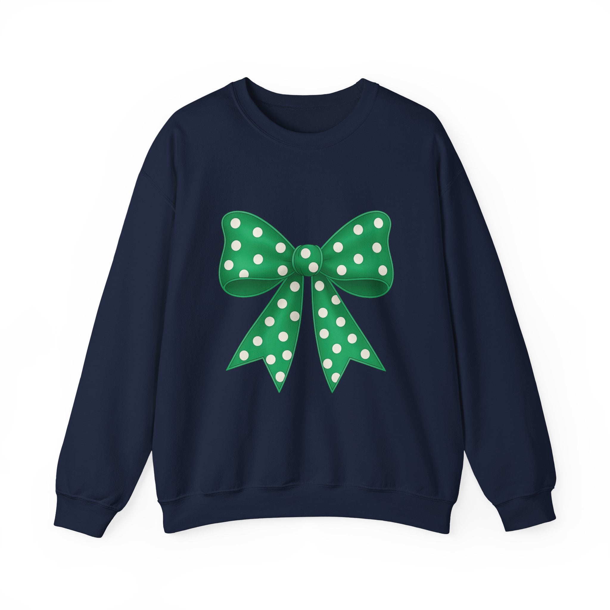 Green and White Polka Dot Bow Sweatshirt for Girls, Cute Unisex Crewneck, Birthday Gift, Bow Sweatshirt,