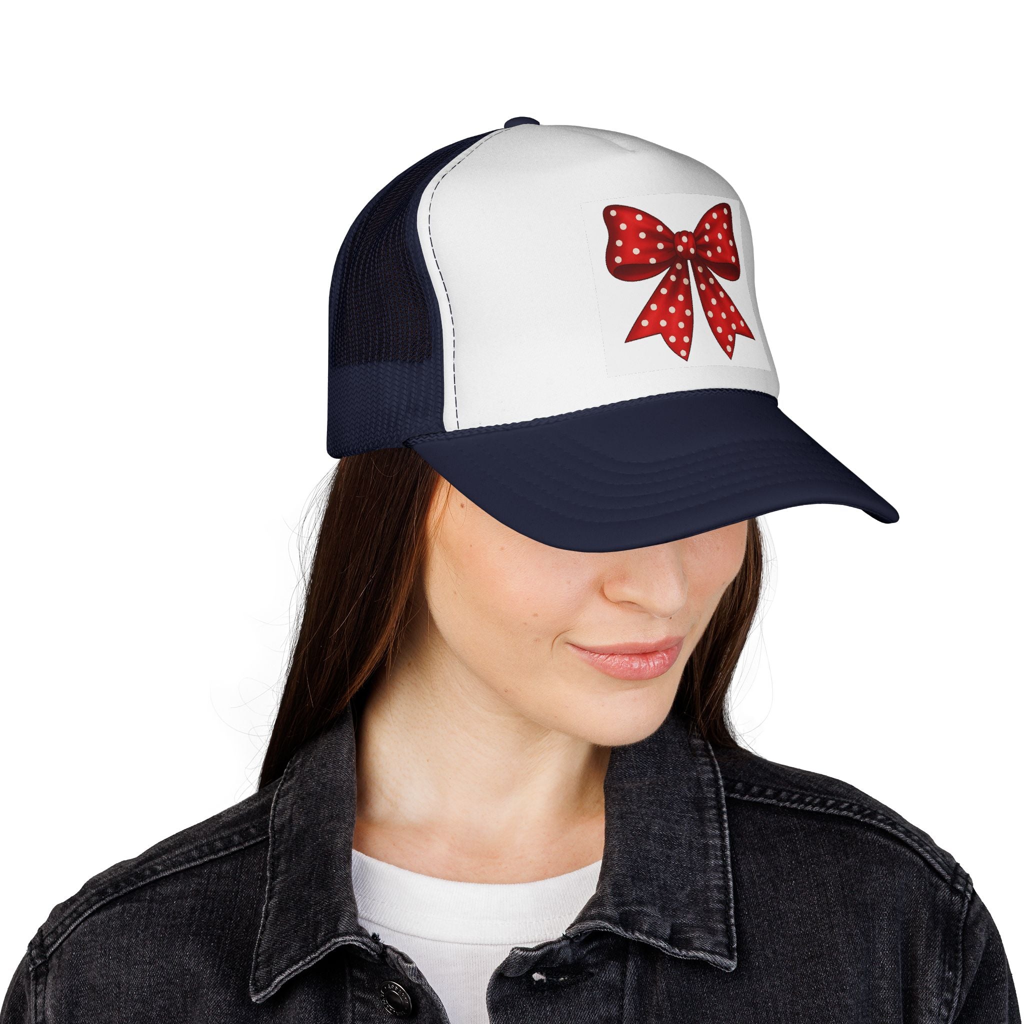 Red Polka Dot Bow Trucker Cap | Cute Accessory for Everyday Wear, Gift for Birthdays, Christmas Hat, Cute Trucker Hat, Rainbow Bow Hat
